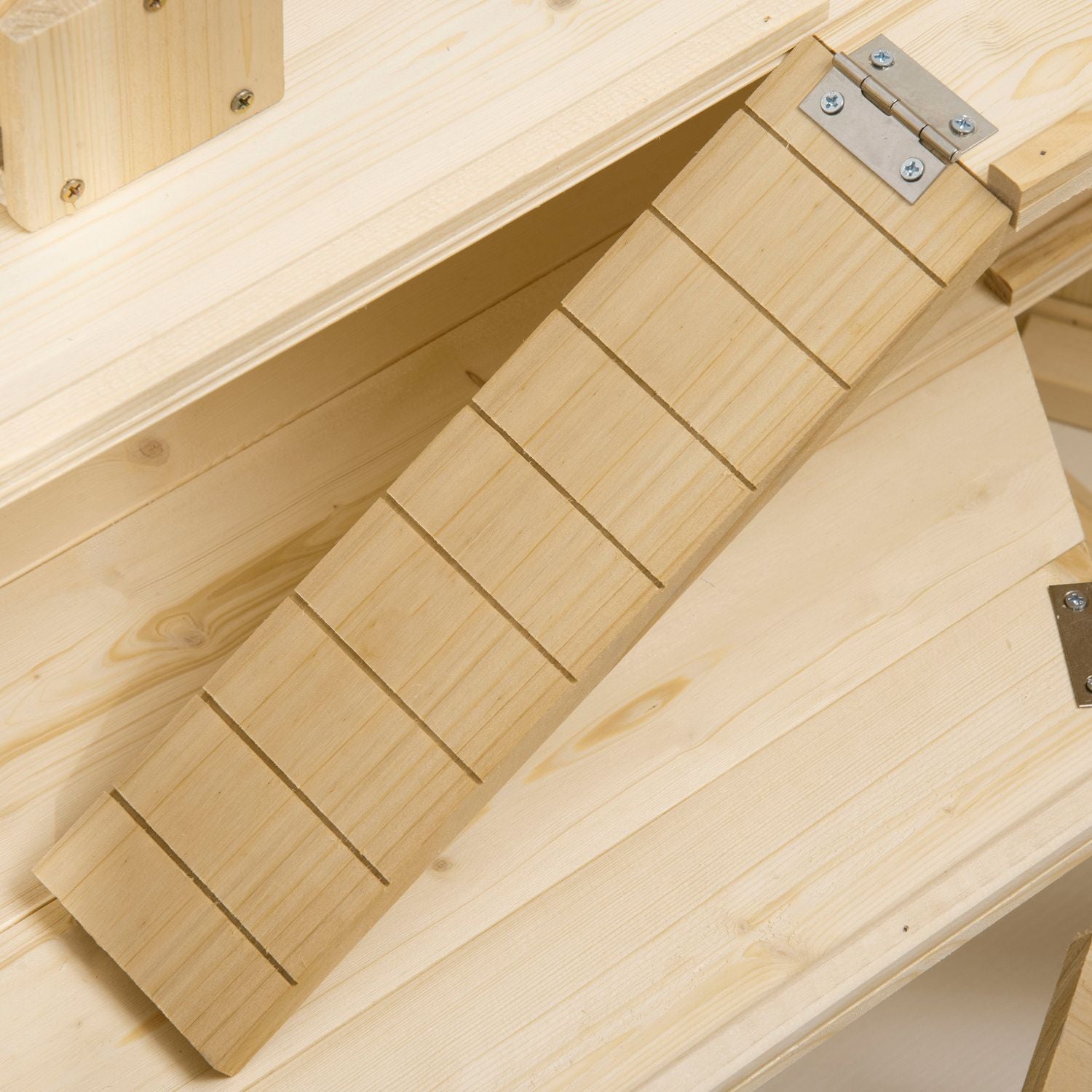 Smådjursbur med ramp, granträ, 115x60x55 cm