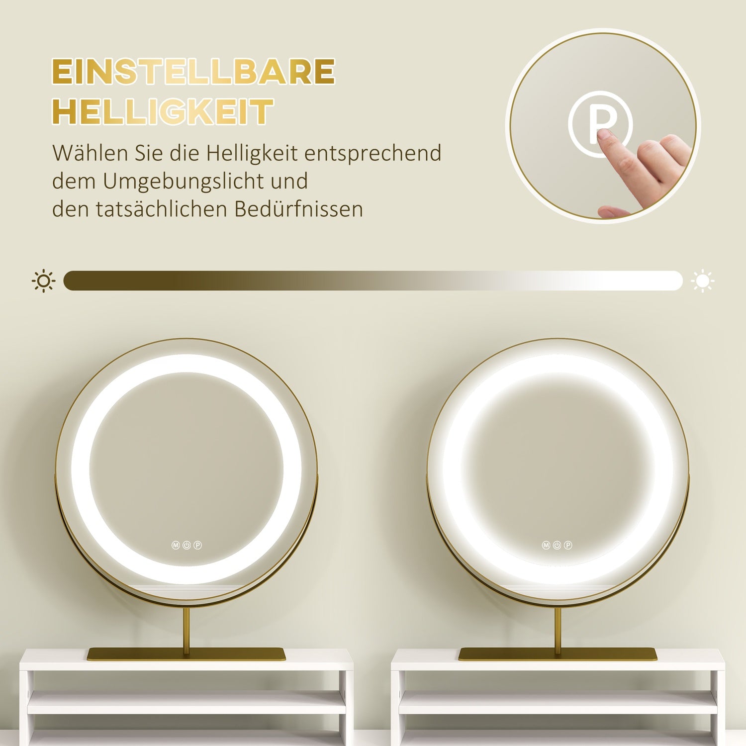 Vitt sminkbord med LED-spegel & förvaringslådor