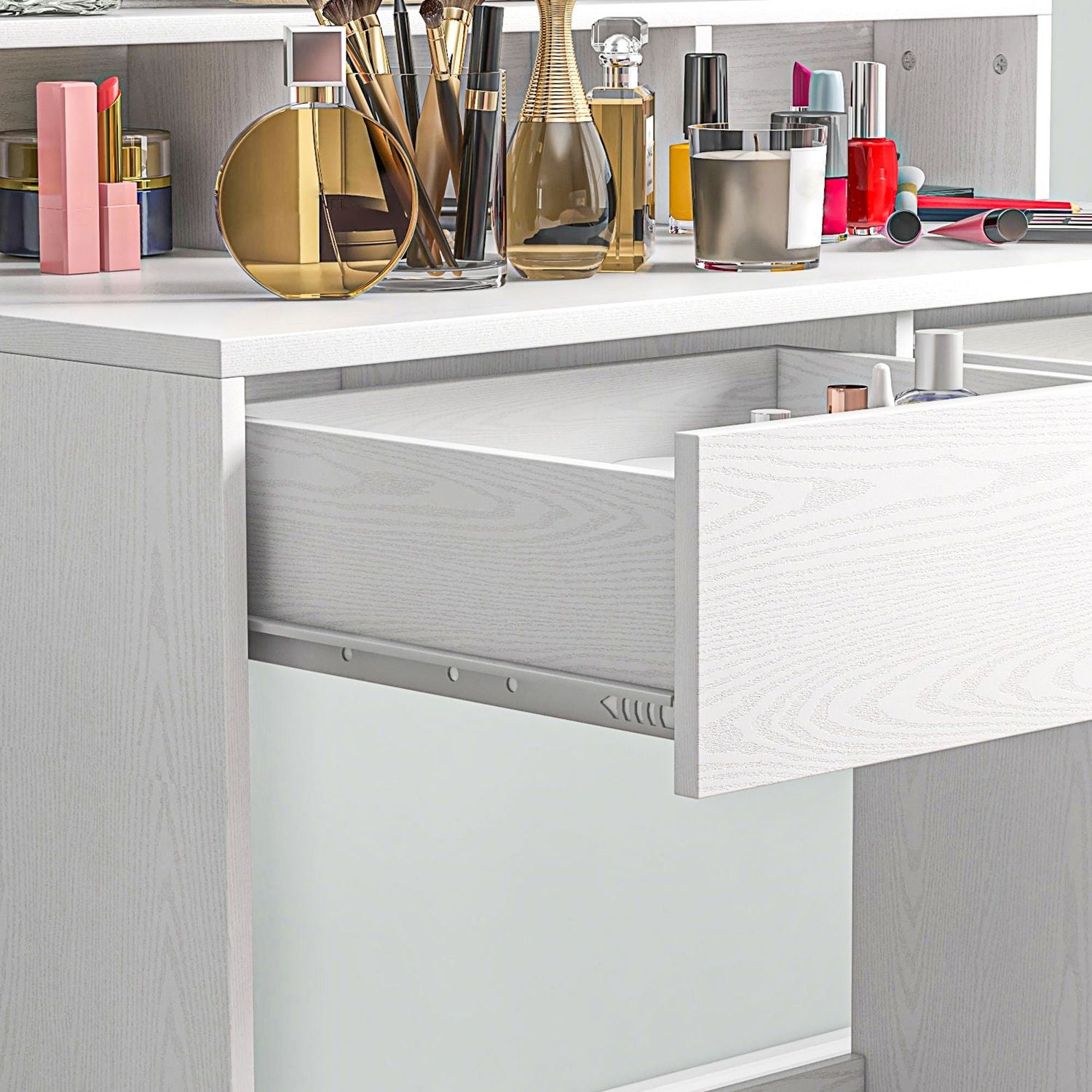 Sminkbord med LED-spegel, justerbar ljusstyrka, vit