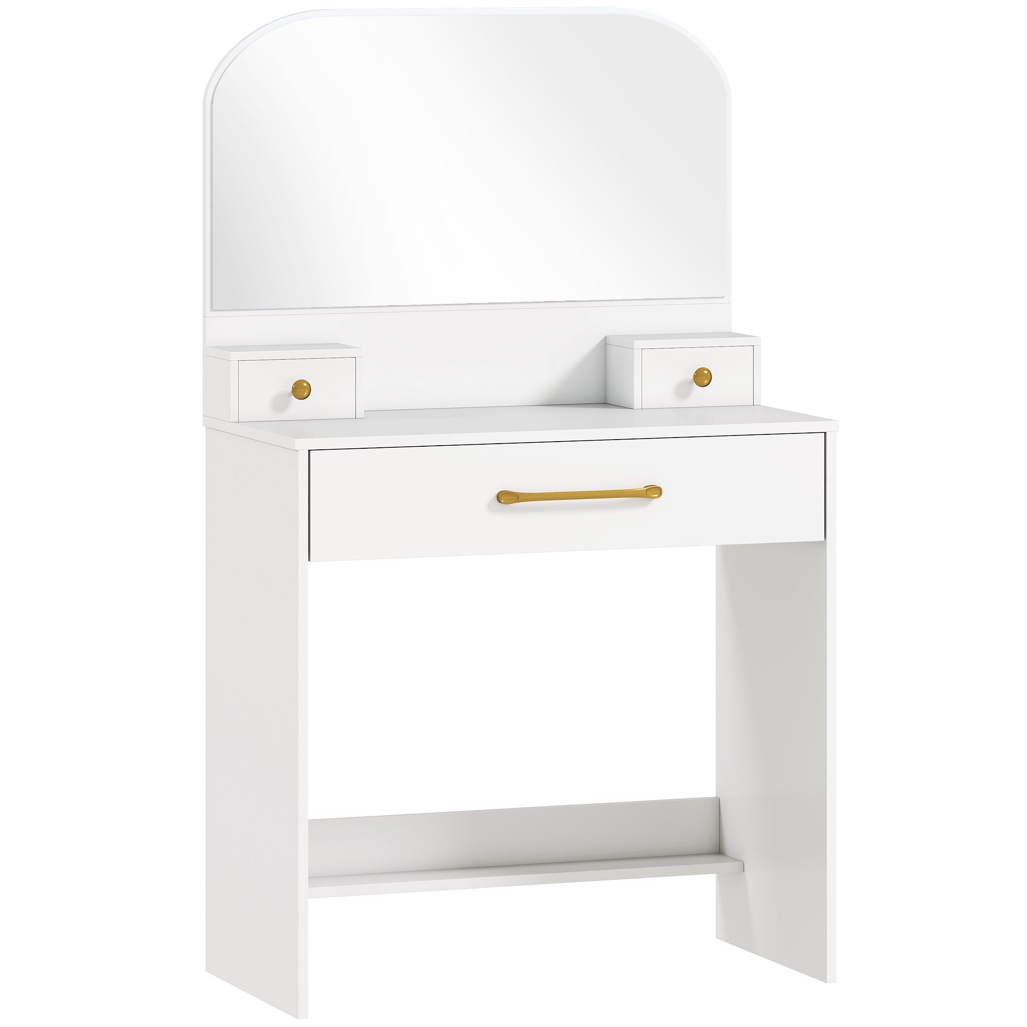 Sminkbord med spegel, 3 lådor, vit, kompakt design