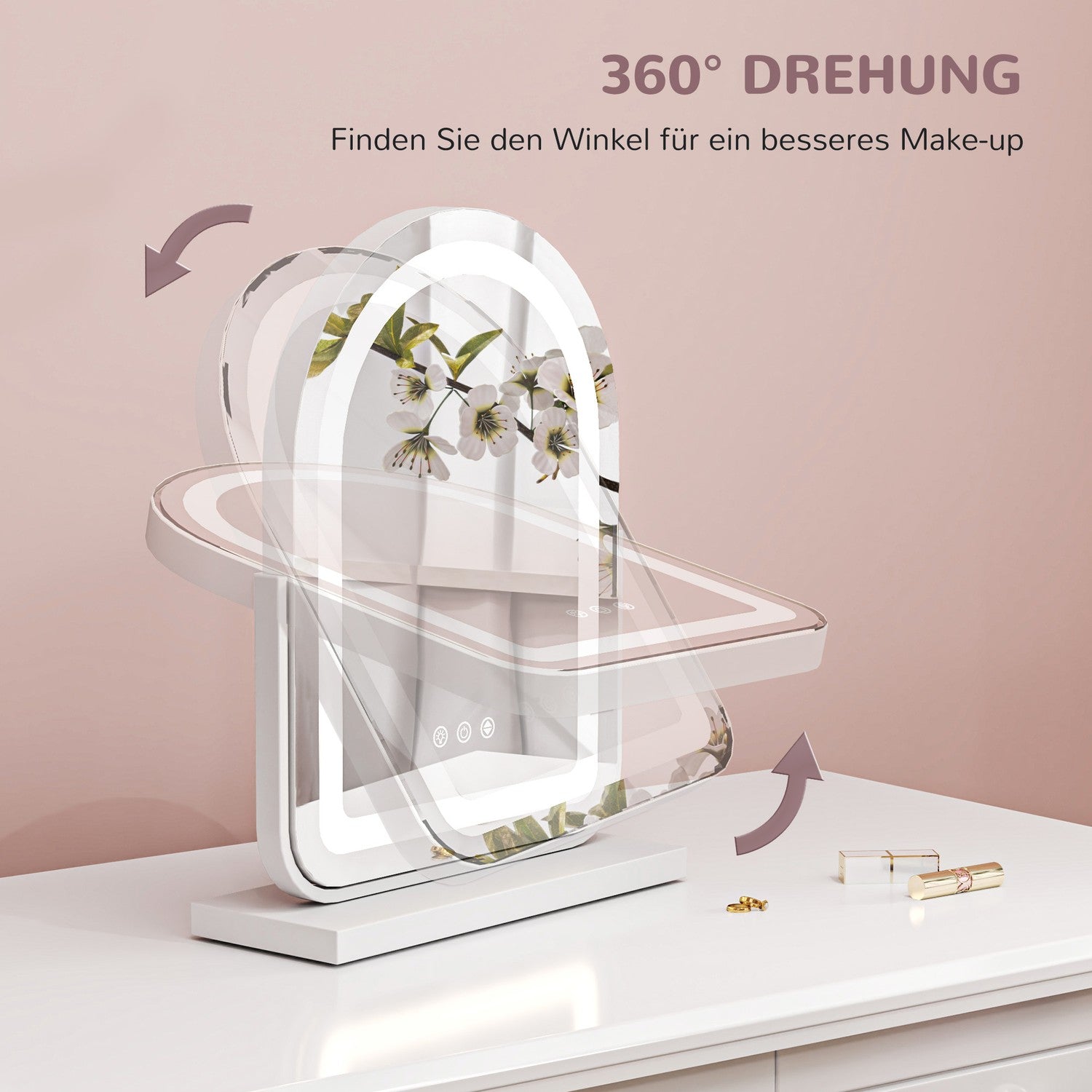 Sminkspegel med LED-ljus, 360° vridbar, 33x44,5 cm