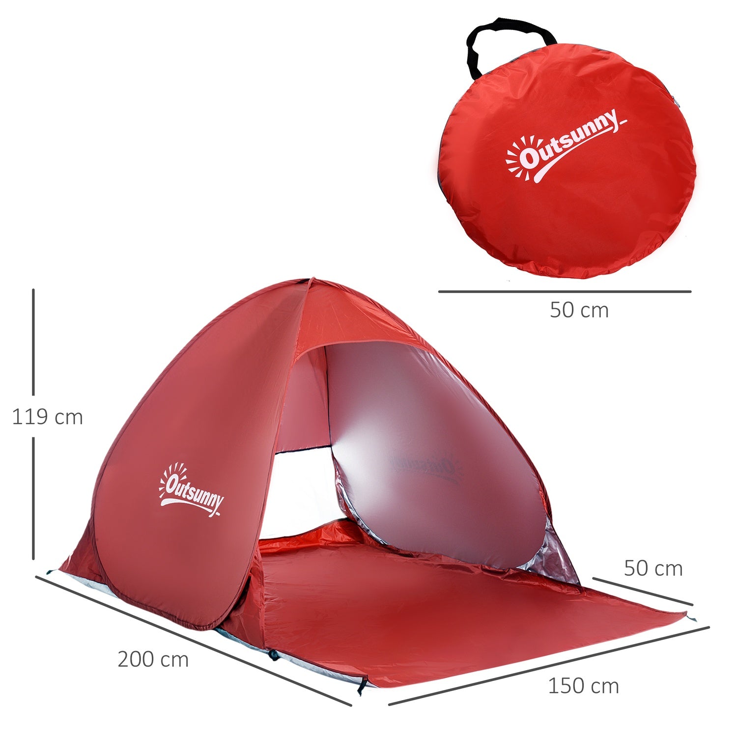Snabbmontering Pop-Up strandtält, rött, 200x150x119cm