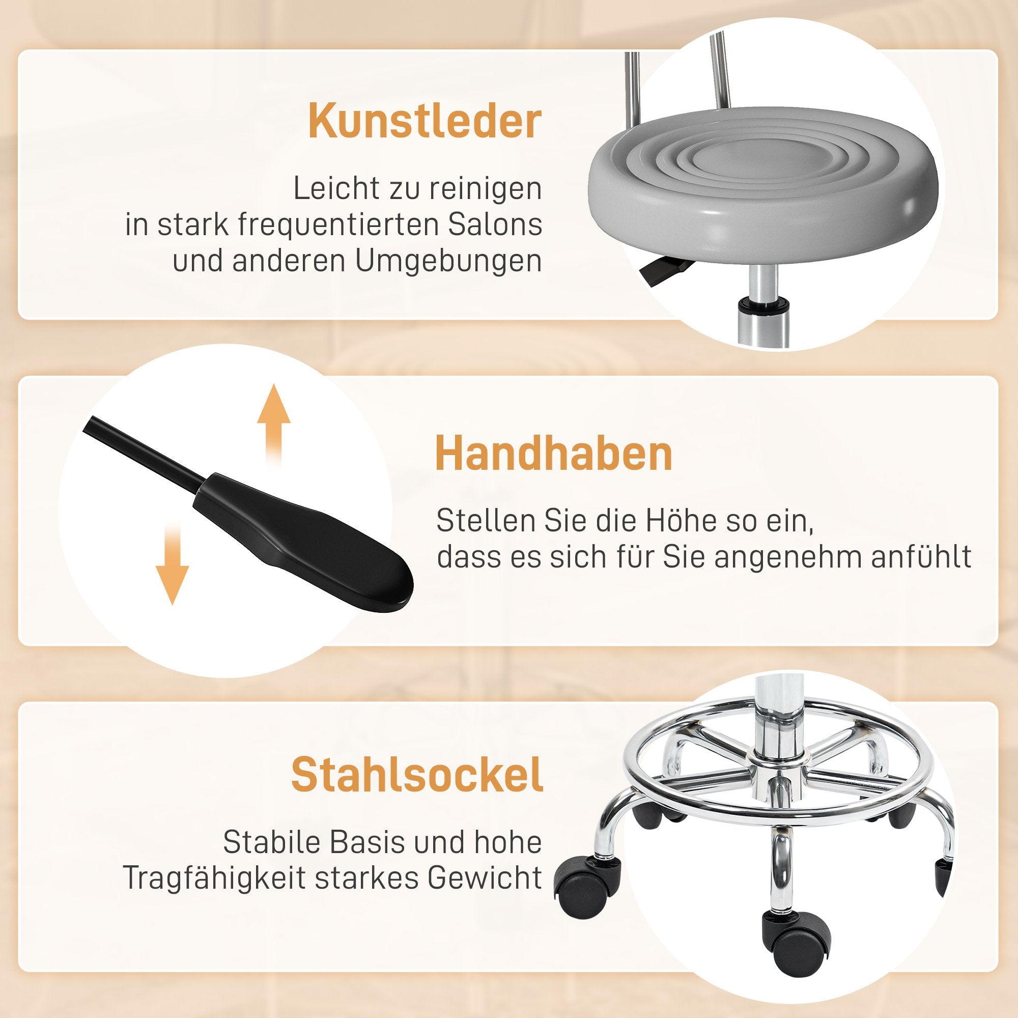 Snurrpall med ryggstöd, justerbar, konstläder, grå
