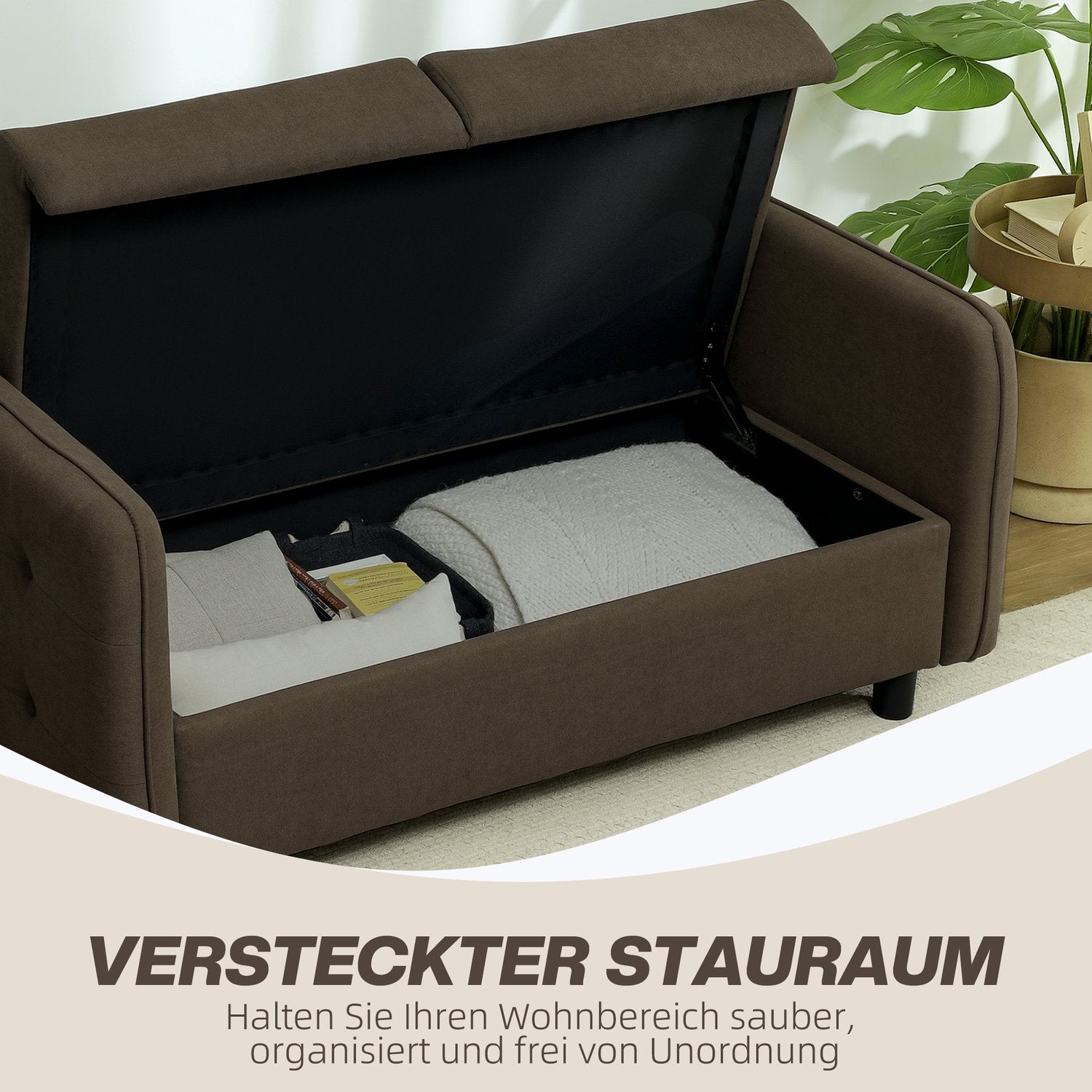 2-sits modern brun soffa med förvaring och sammetslook