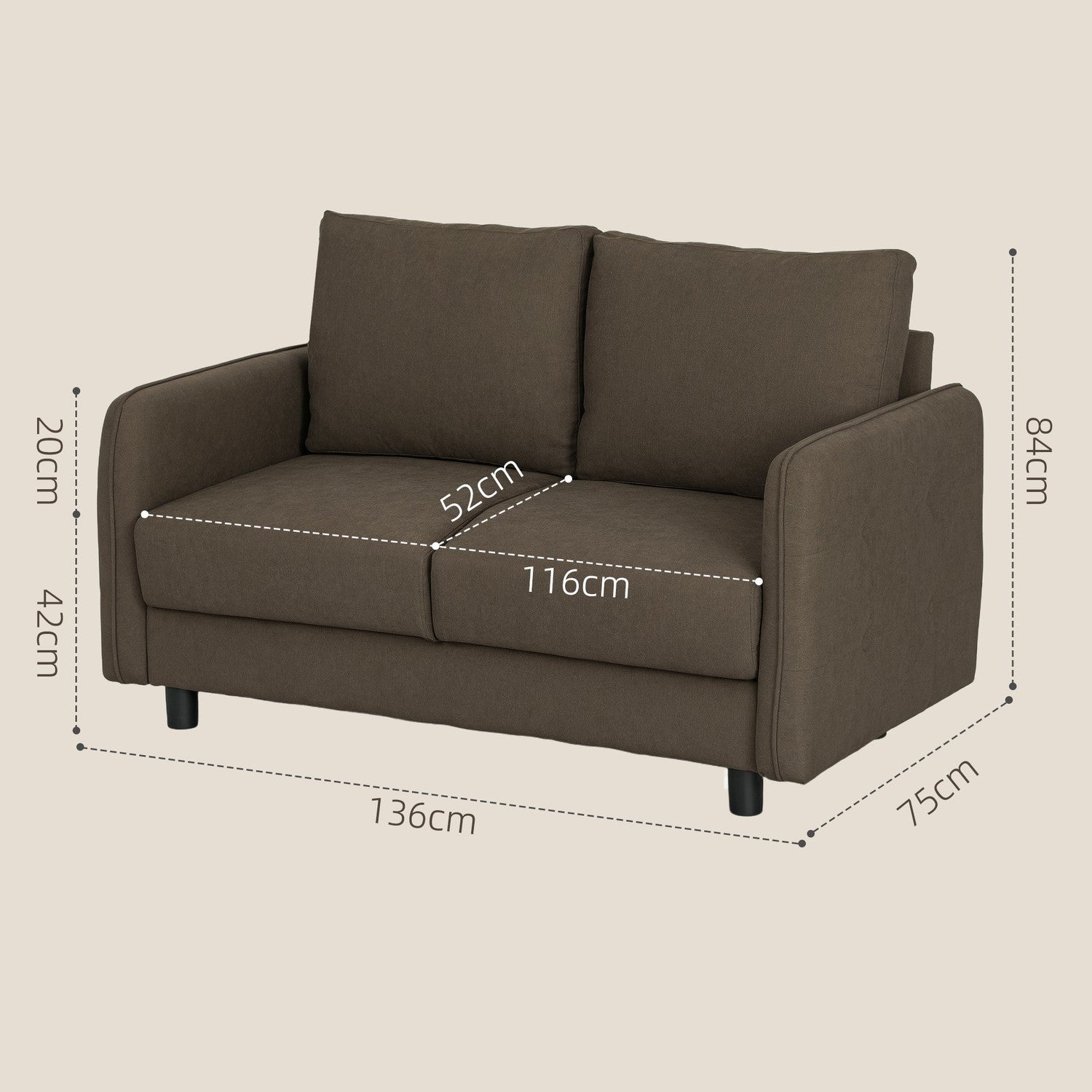 2-sits modern brun soffa med förvaring och sammetslook