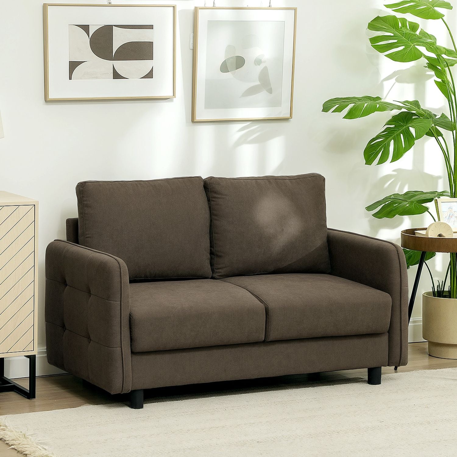 2-sits modern brun soffa med förvaring och sammetslook