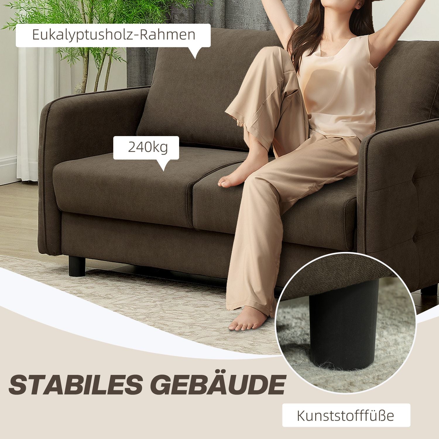 2-sits modern brun soffa med förvaring och sammetslook