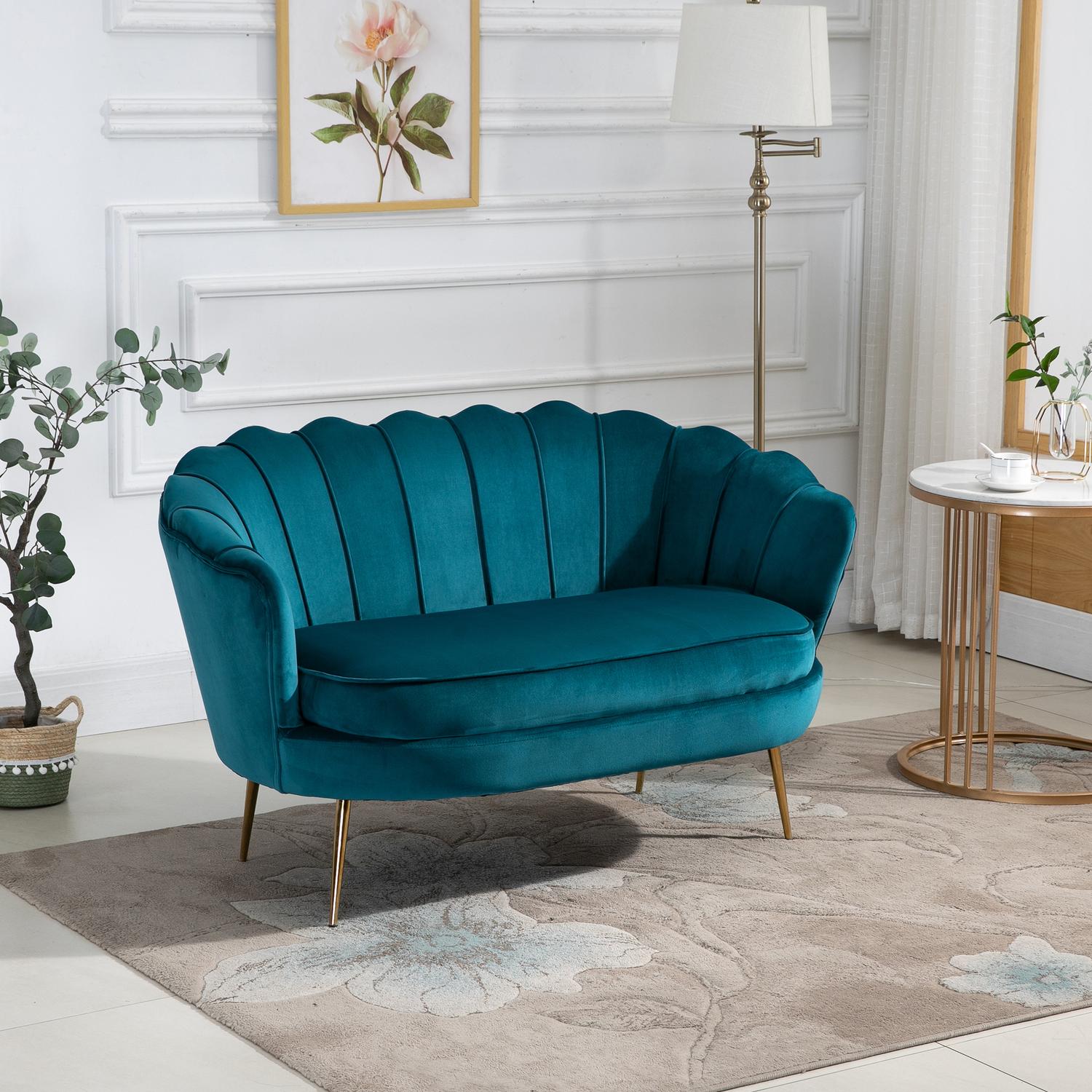 Modern 2-sits soffa, sammetslook, 130 cm, mörkgrön