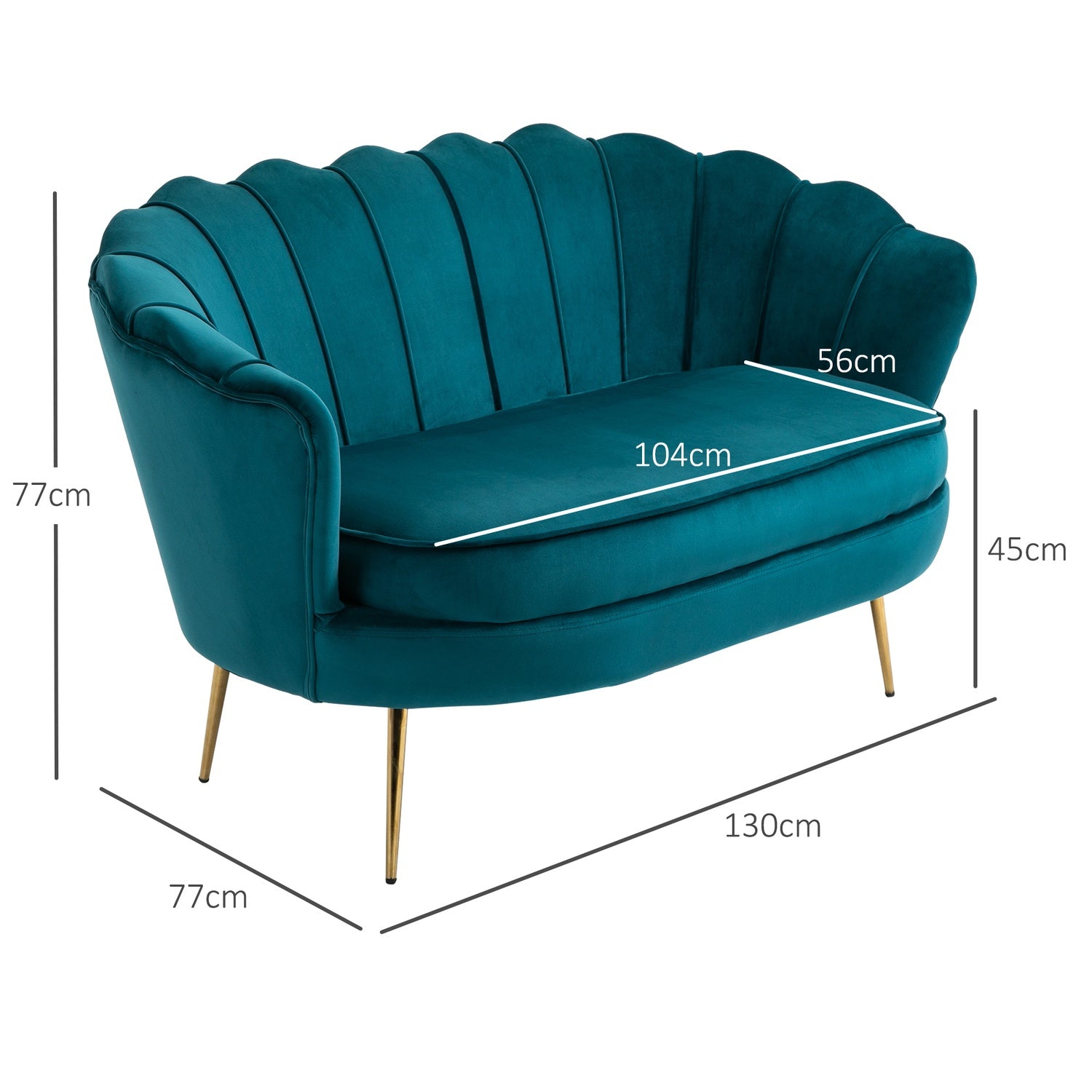 Modern 2-sits soffa, sammetslook, 130 cm, mörkgrön