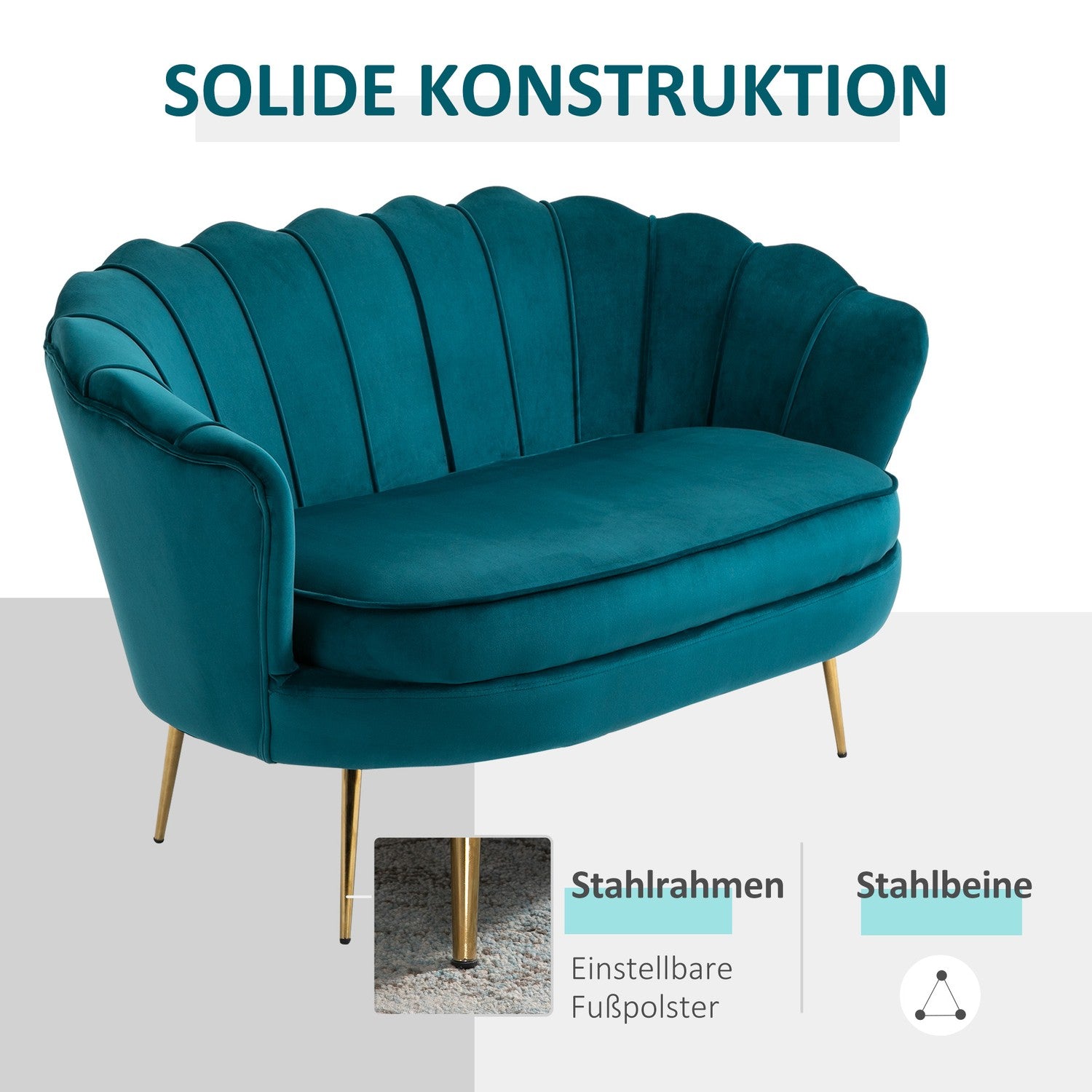 Modern 2-sits soffa, sammetslook, 130 cm, mörkgrön