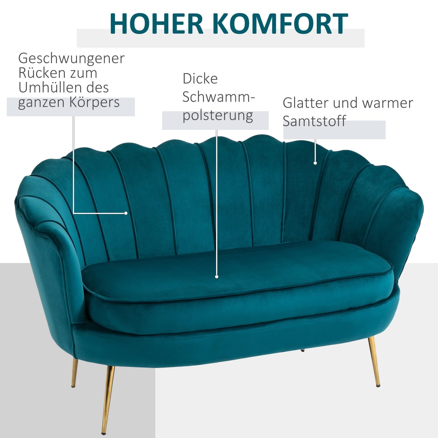 Modern 2-sits soffa, sammetslook, 130 cm, mörkgrön
