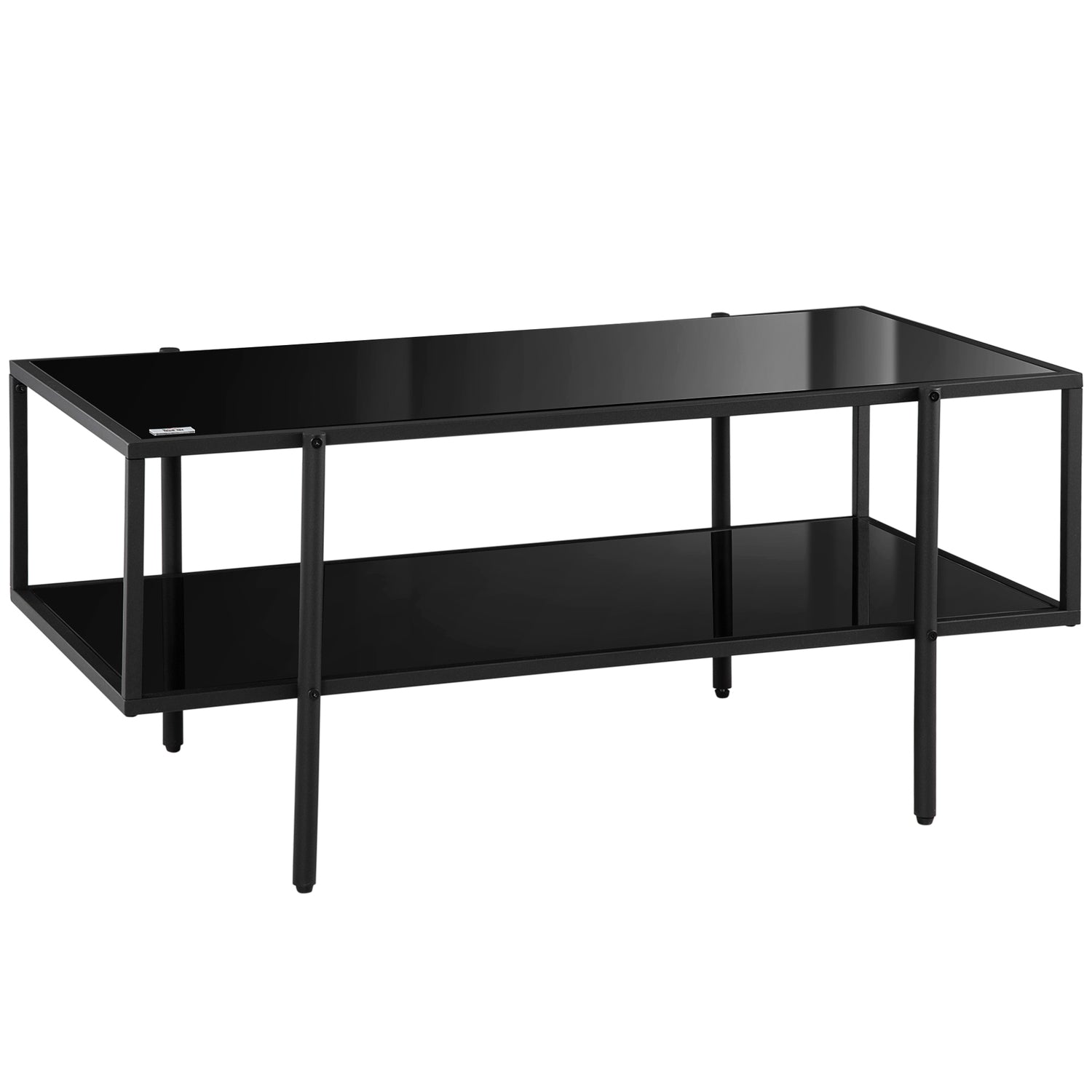 Soffbord i svart stål, härdat glas, 2 hyllplan