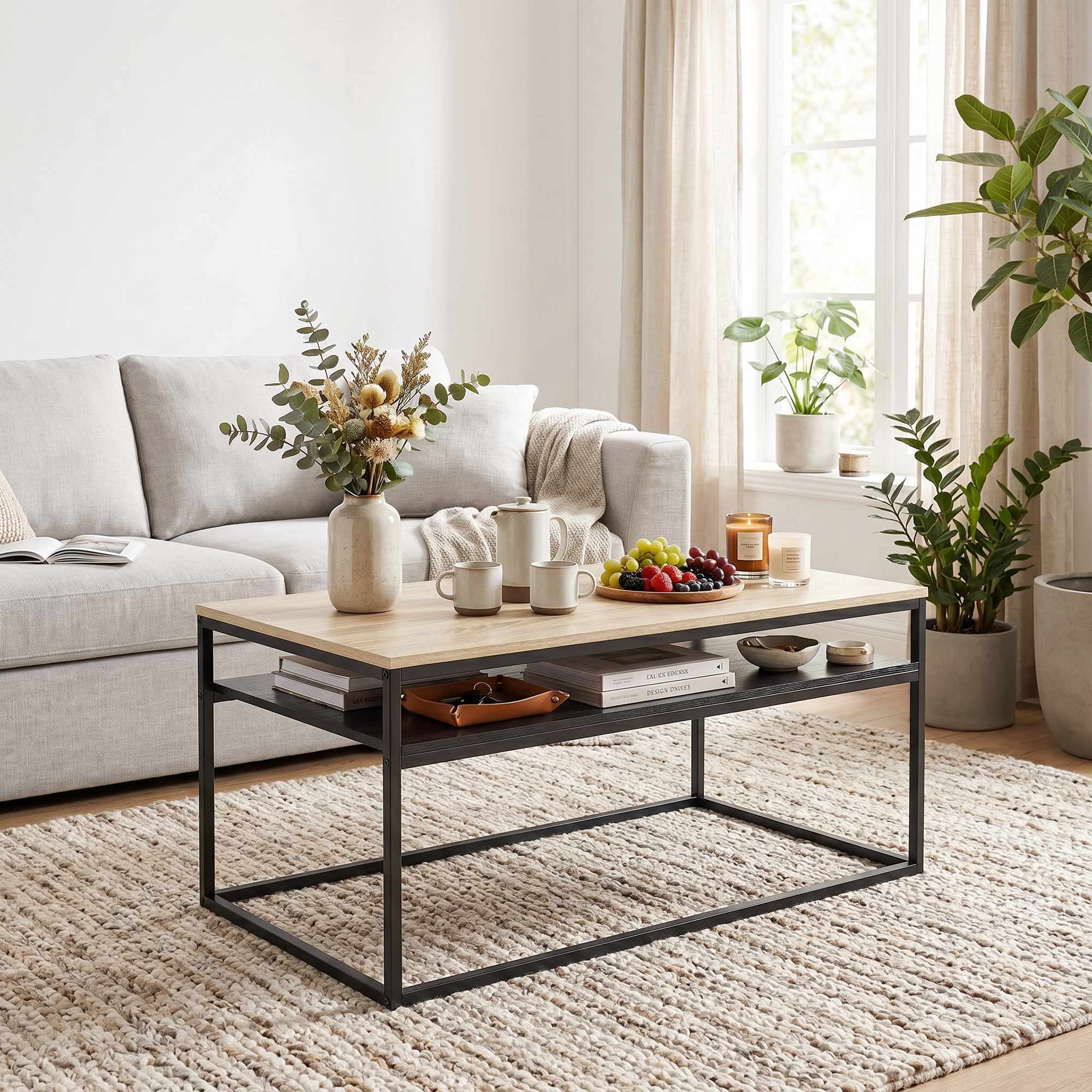 Soffbord med hyllplan, eklook och svart, 100 cm
