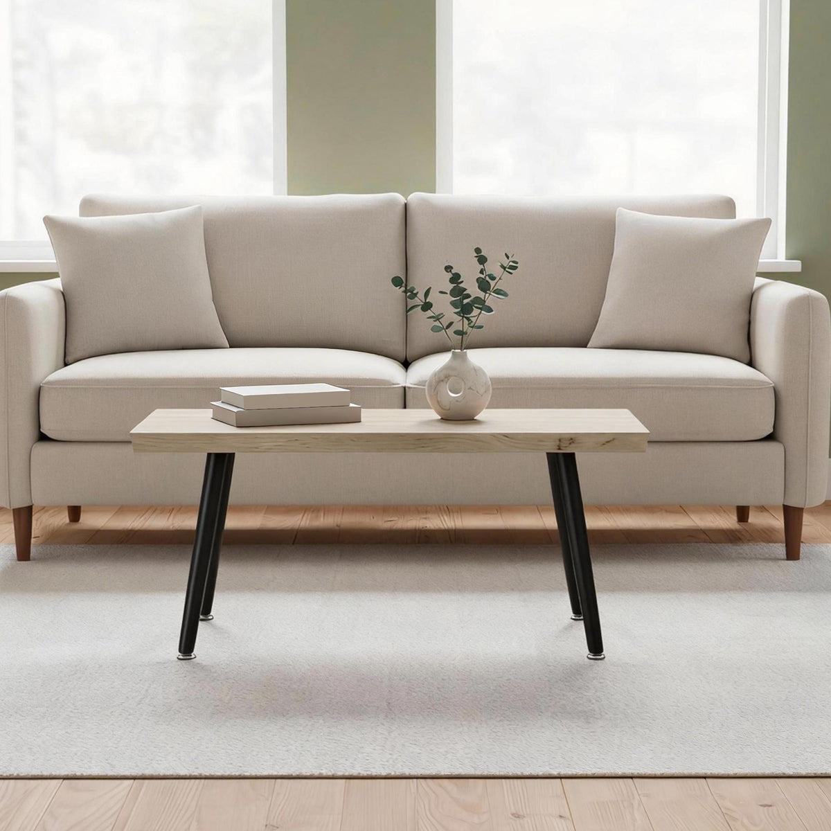 Soffbord med stålben, ekfinish, 100 x 50 x 45 cm