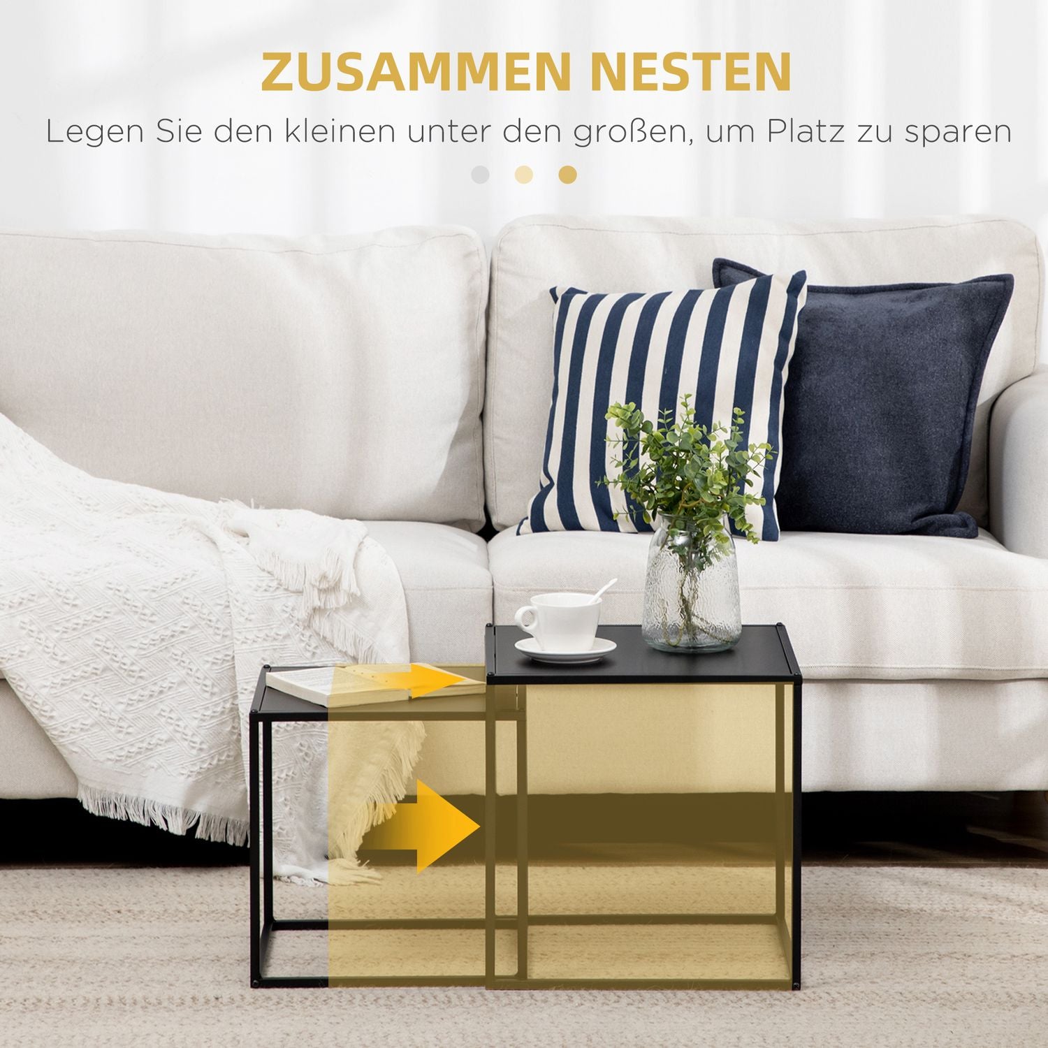 Modernt soffbord set om 2 – Svart stålstomme, 120x59x45Cm