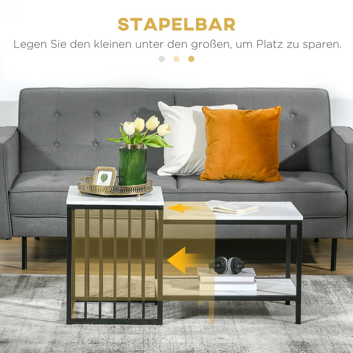 Modernt häckande soffbordsset, marmorlook, stål