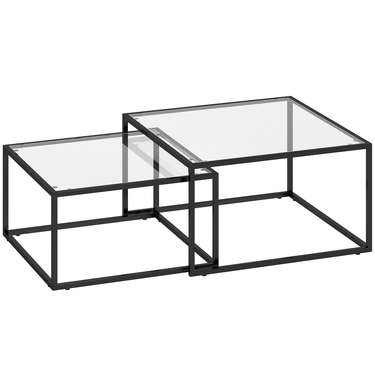 Sett med 2 sammenleggbare salongbord, herdet glass, svart