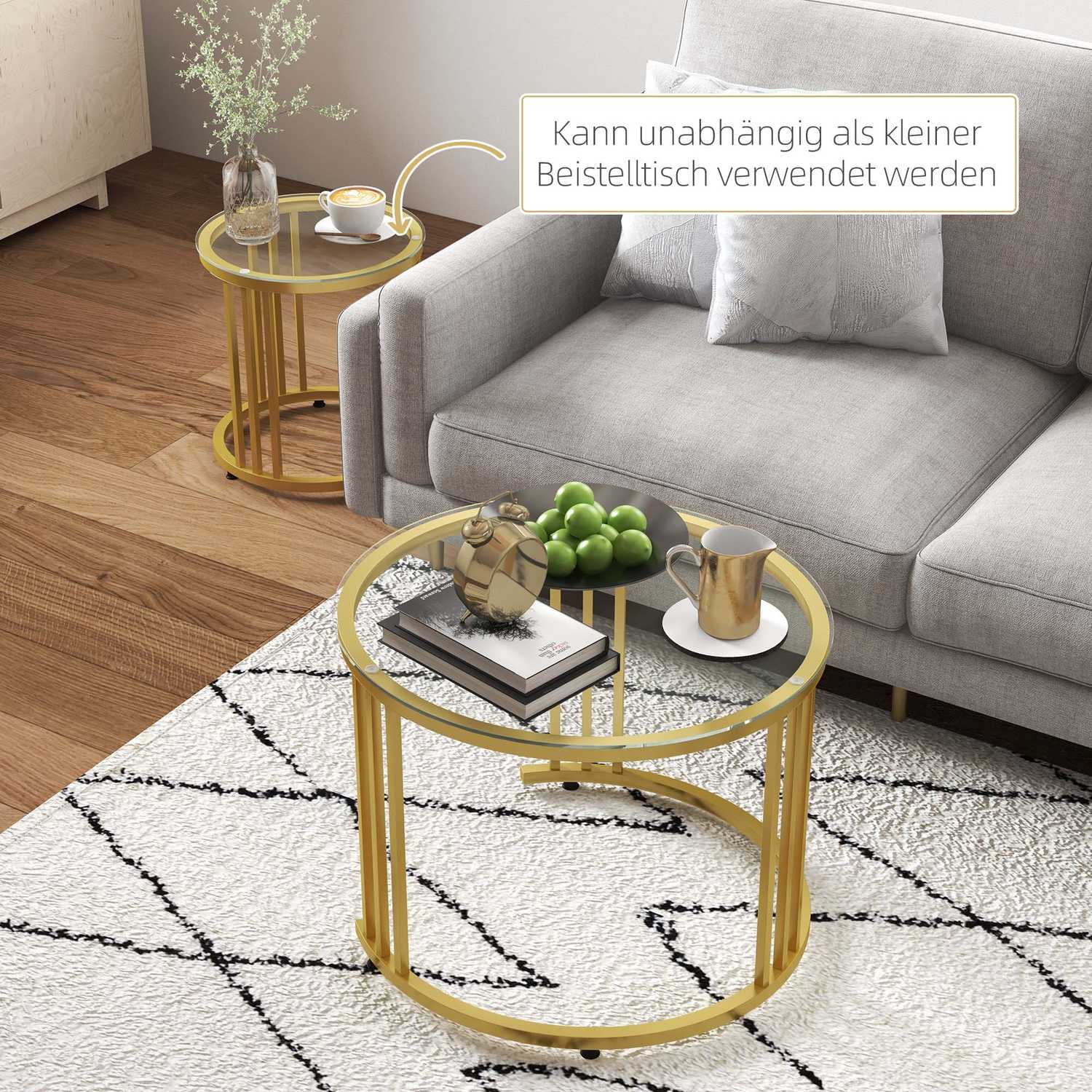 Stapelbart soffbord i guld med 2 st – Stålstomme