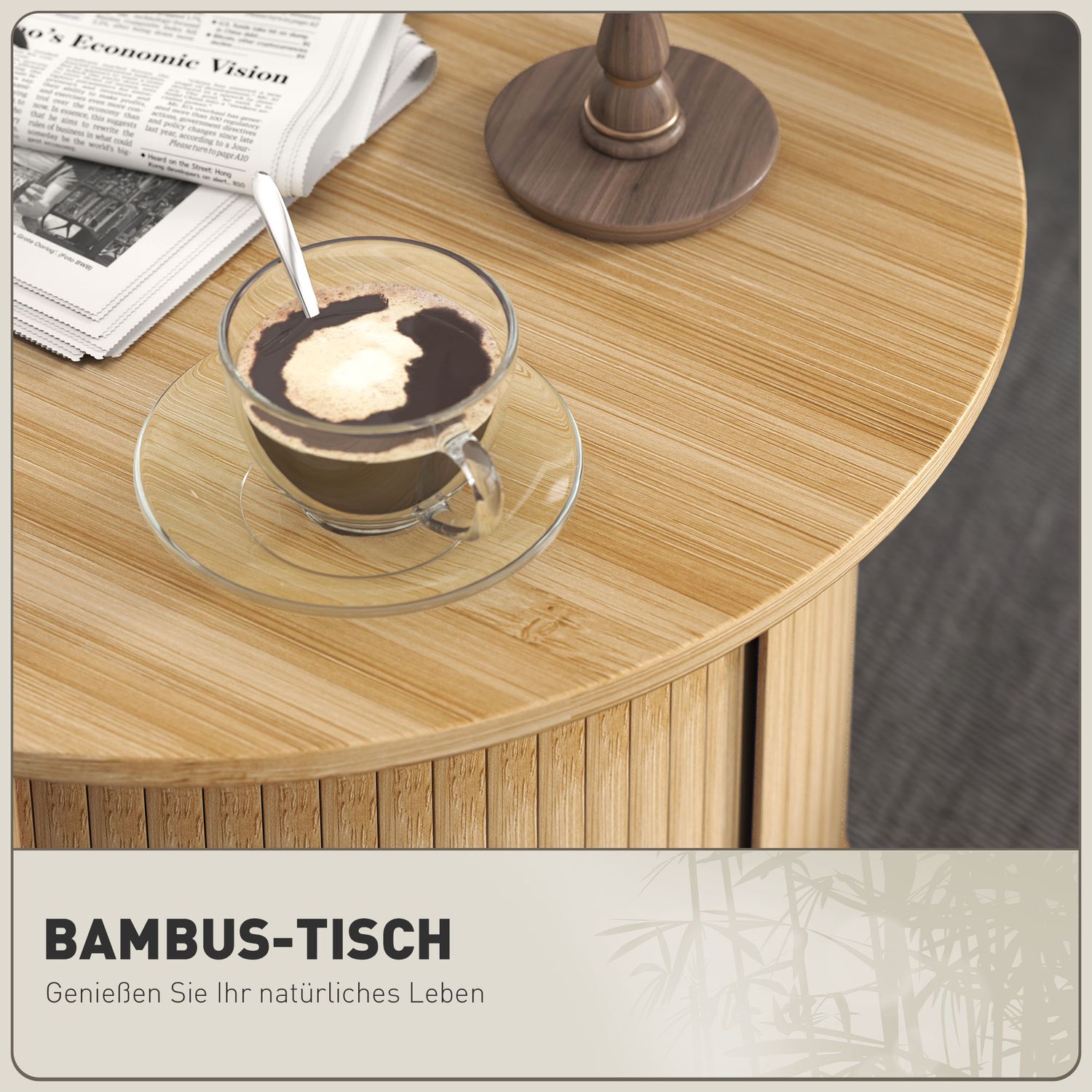 Runt soffbord i bambu med förvaring – modern design