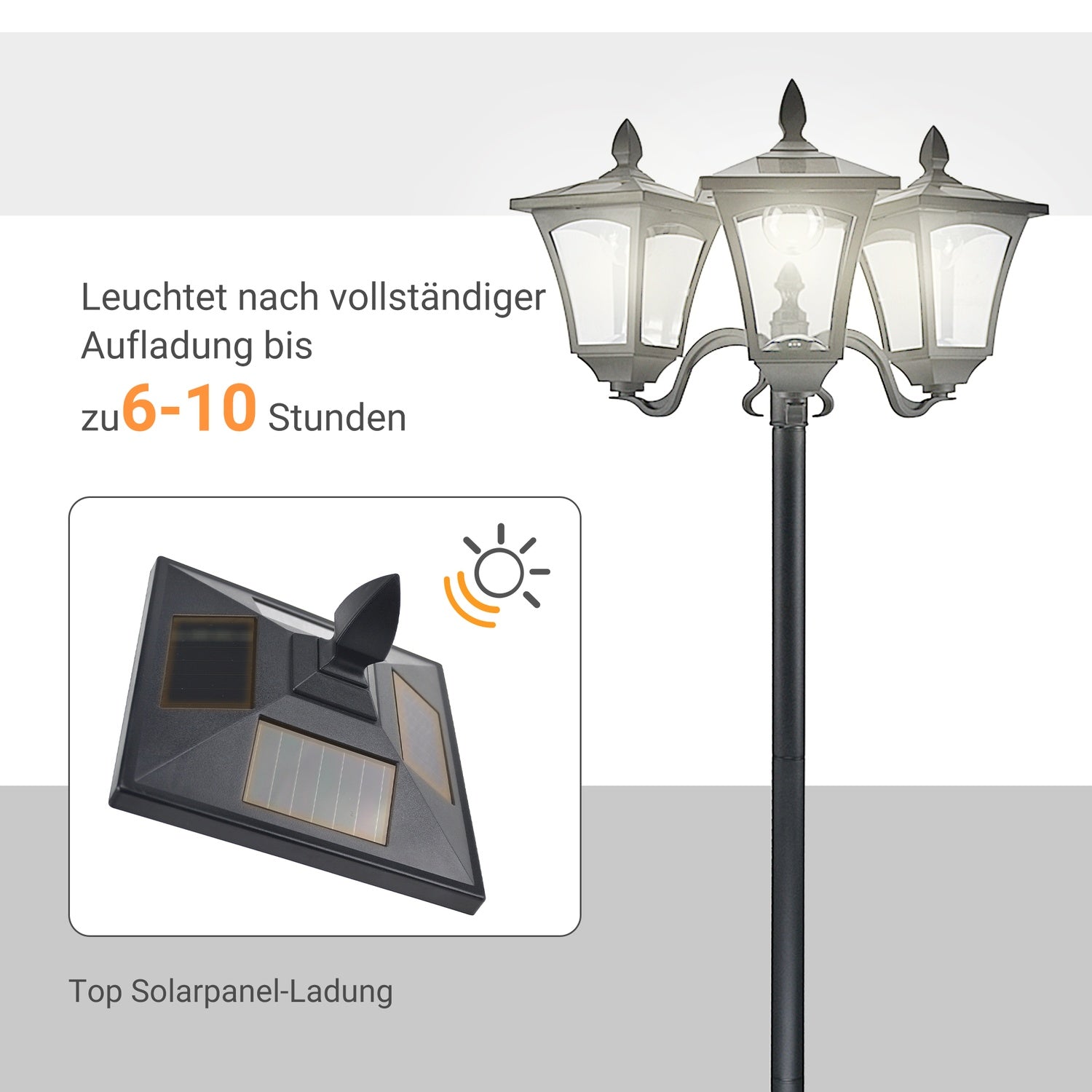 Solar Garden Path Light, 3 lågor, rostfritt stål, LED