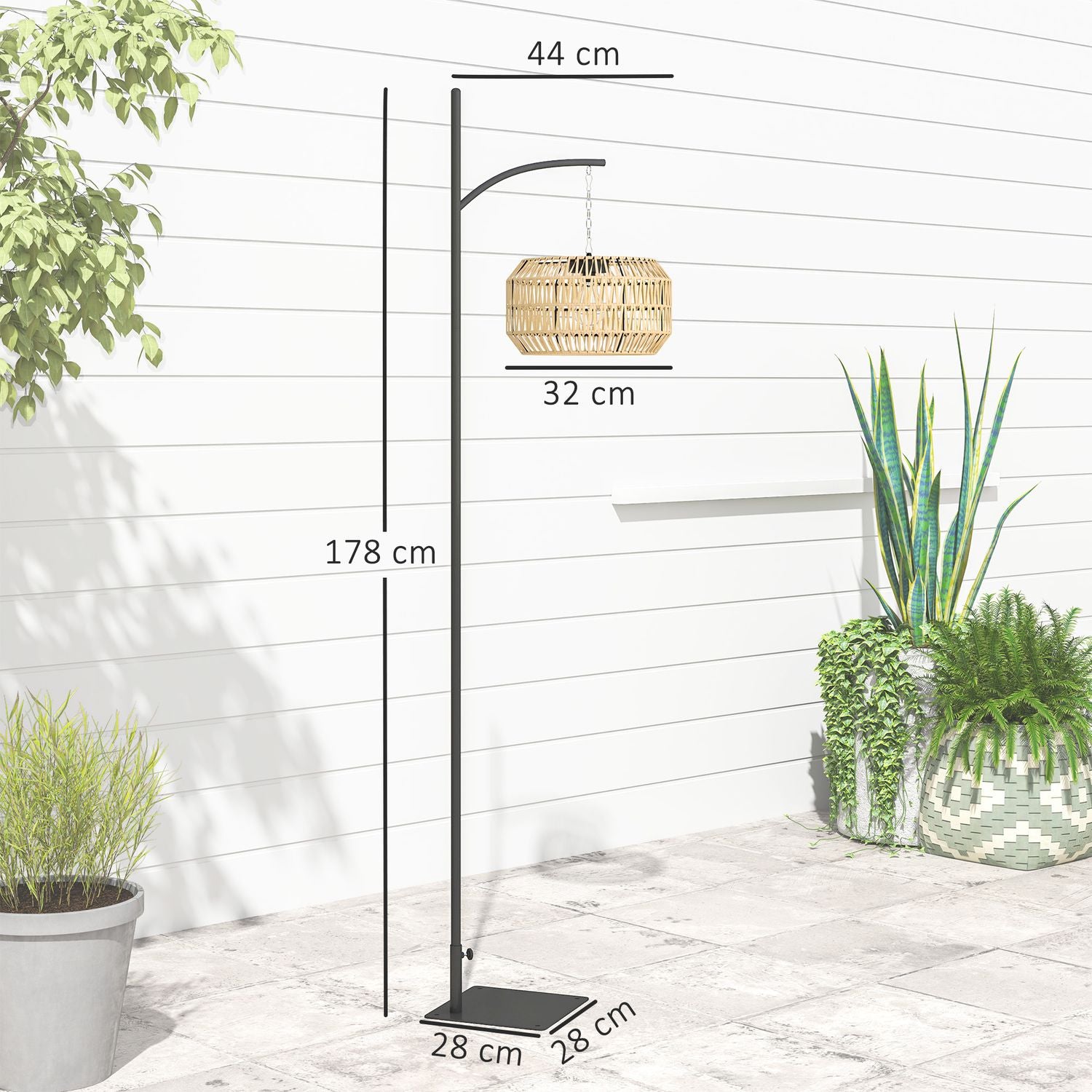 Boho Style Rattan Solar Golvlampa, IP44 Vattentät
