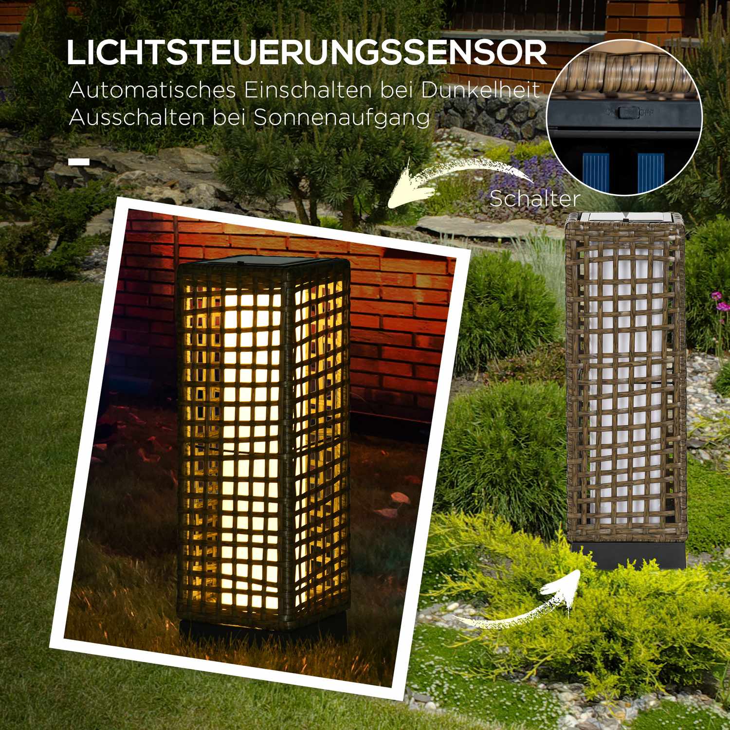 Solar rottinglampa – Vattentät LED med ljussensor