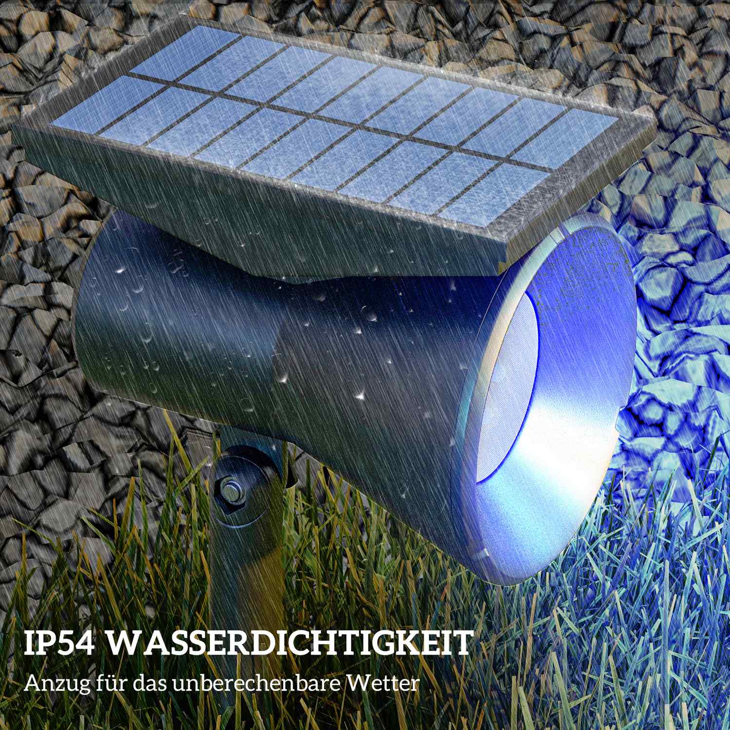 Solar Garden Lights, 2 färger, vägg-/golvmontering, IP54 vattentät