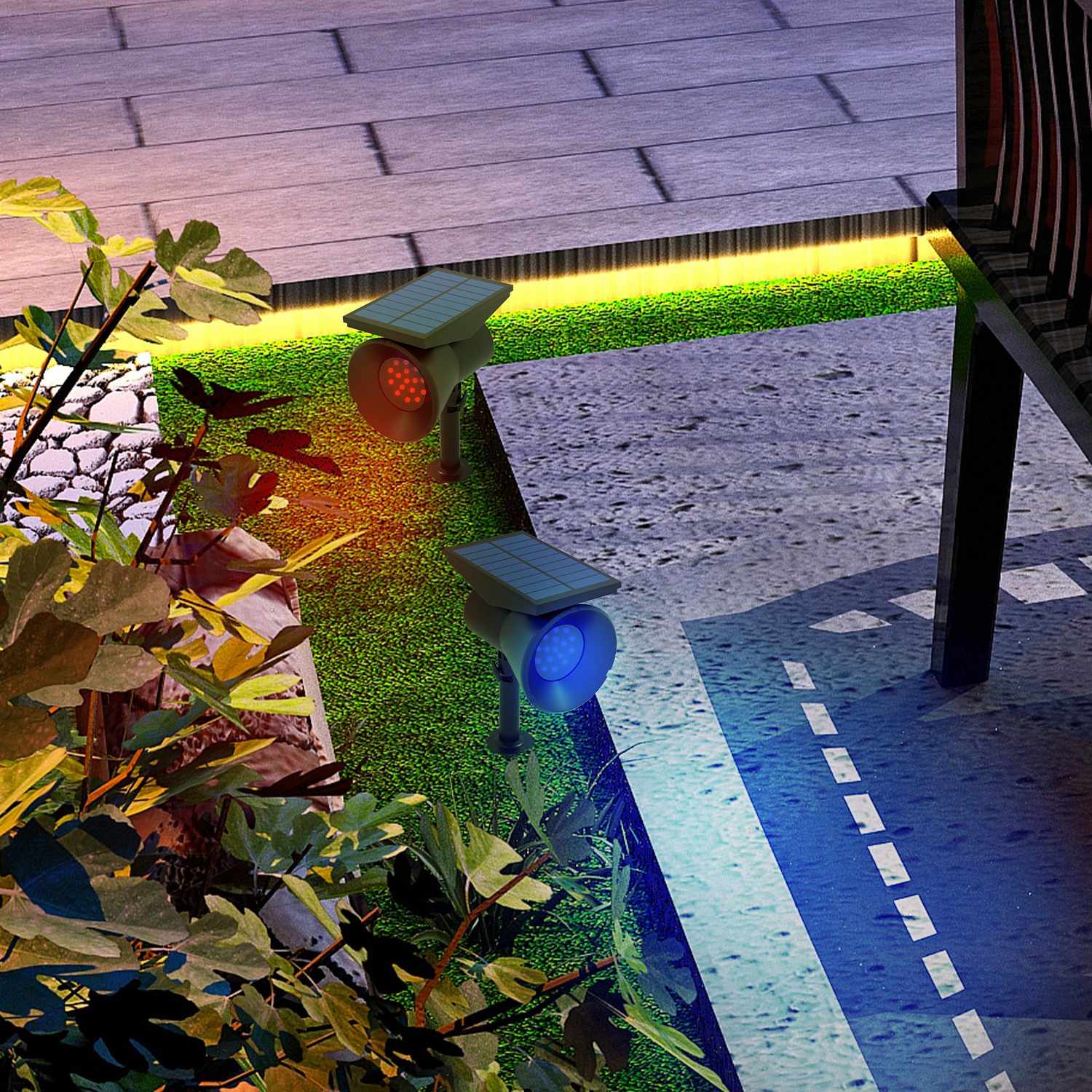 Solar Garden Lights, 2 färger, vägg-/golvmontering, IP54 vattentät