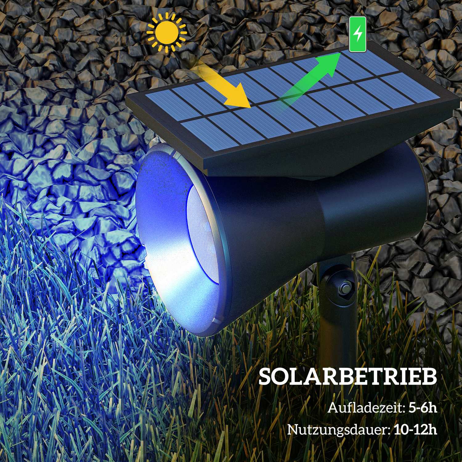 Solar Garden Lights, 2 färger, vägg-/golvmontering, IP54 vattentät