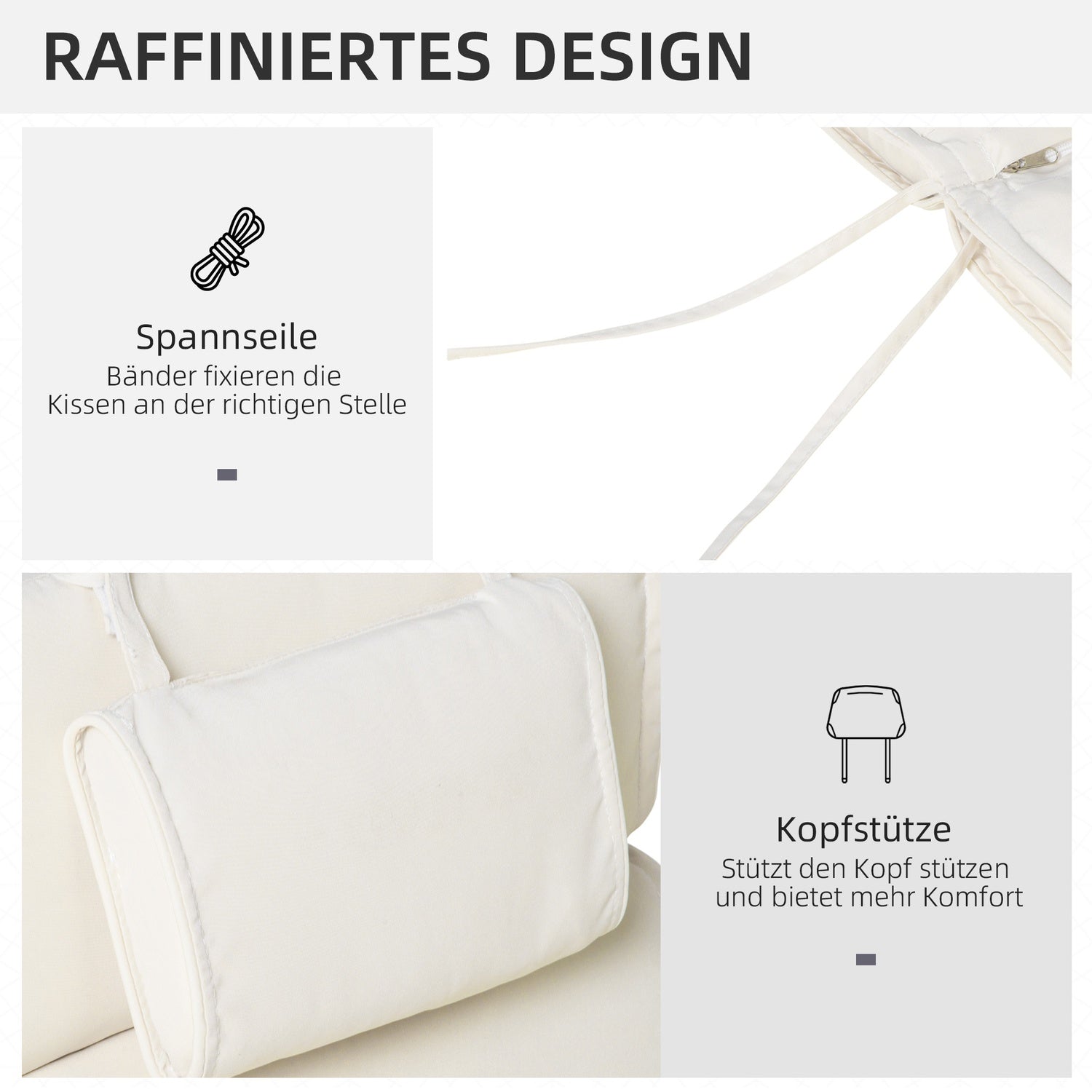 Krämvit utomhusstolsdyna, polyester, 198x53x5 cm