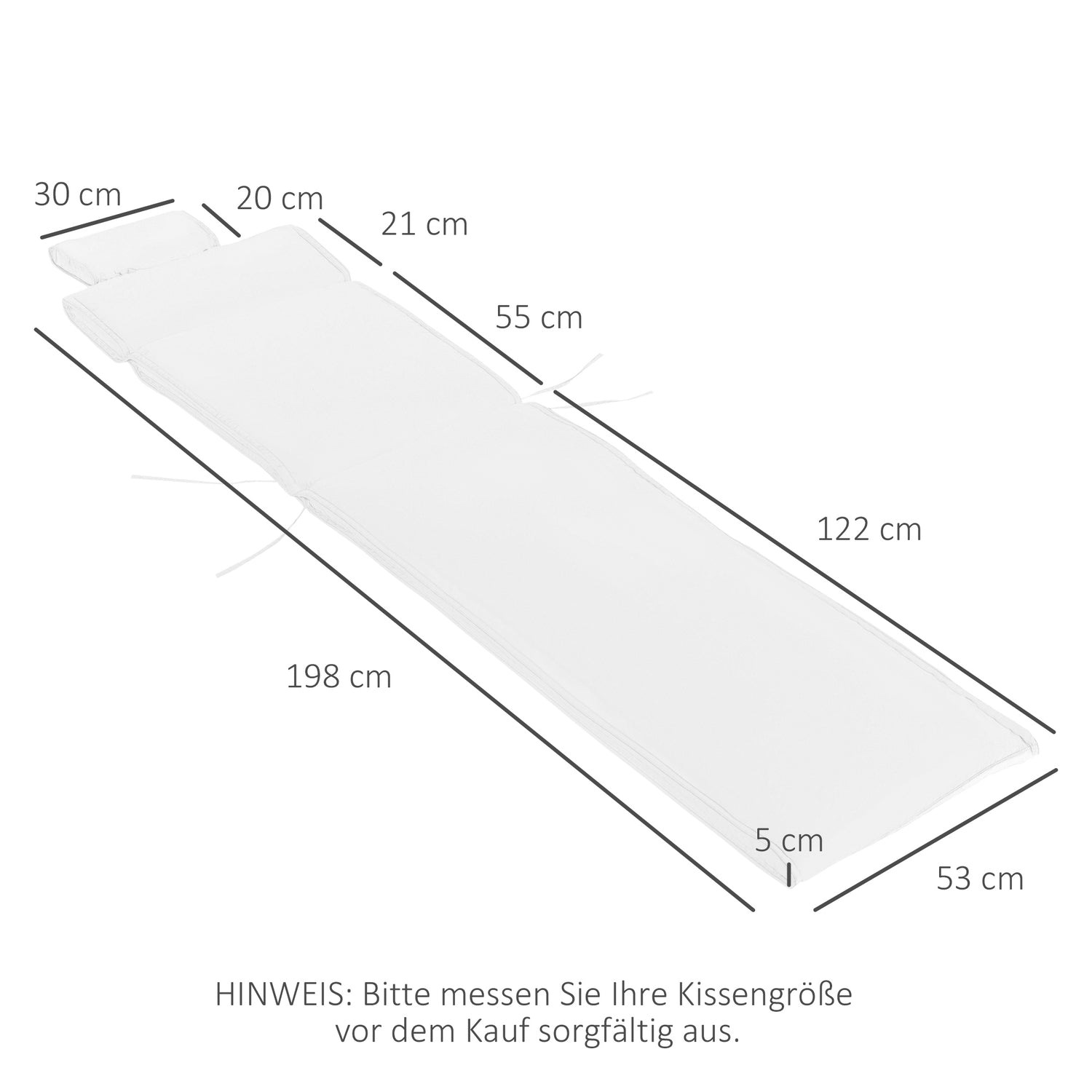 Krämvit utomhusstolsdyna, polyester, 198x53x5 cm