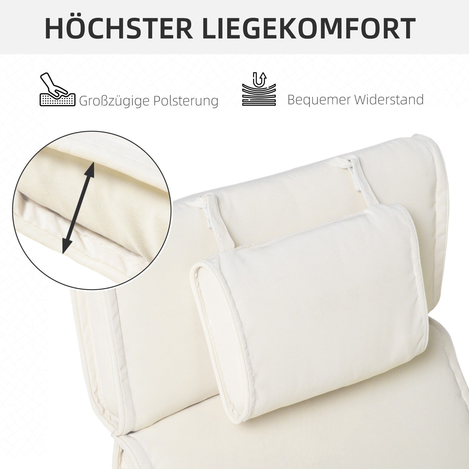 Krämvit utomhusstolsdyna, polyester, 198x53x5 cm
