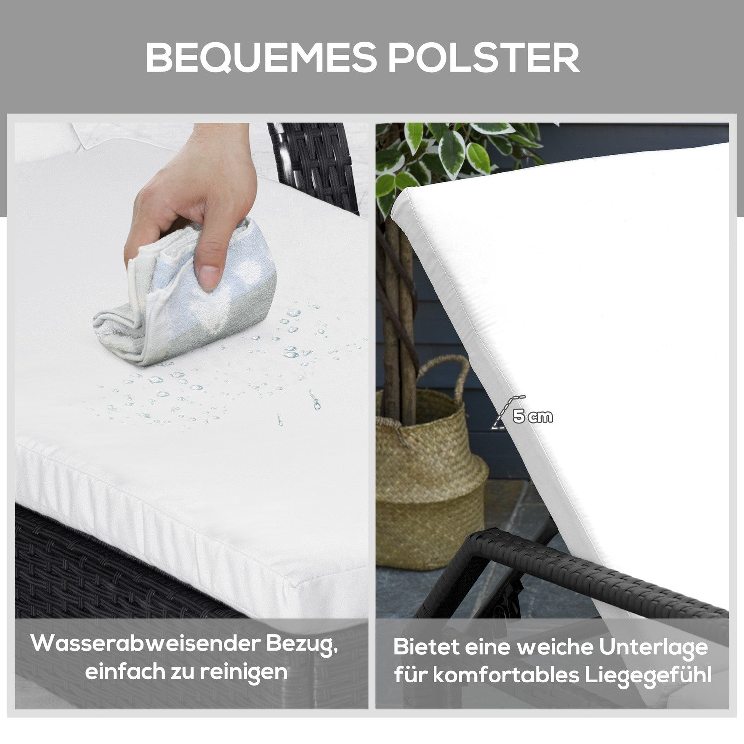 Solstolsset med 3 - Polyrotting, svart & krämfärgad trädgårdsmöbler