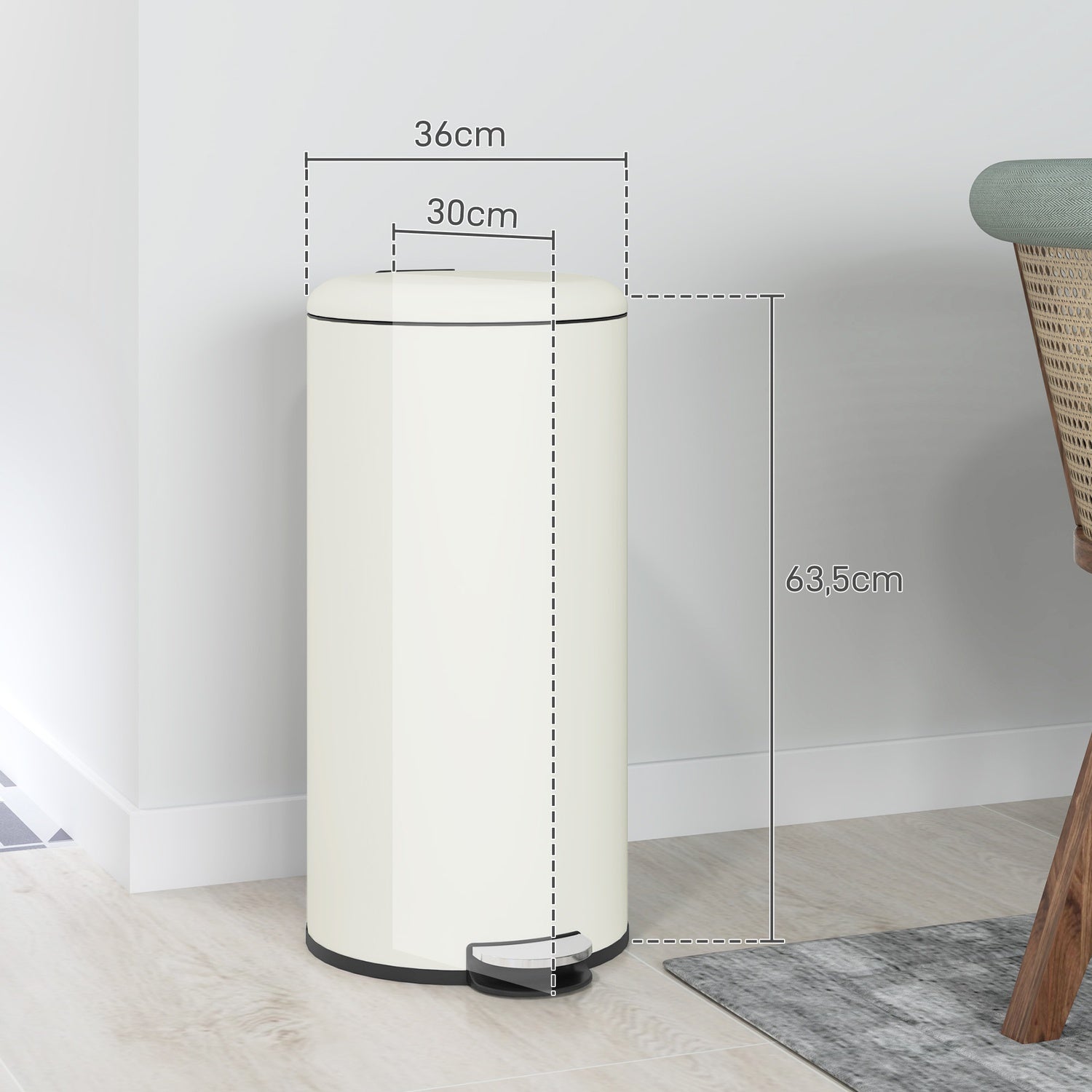 Metallpedalsoptunna med lock – 30L, inre soptunna medföljer