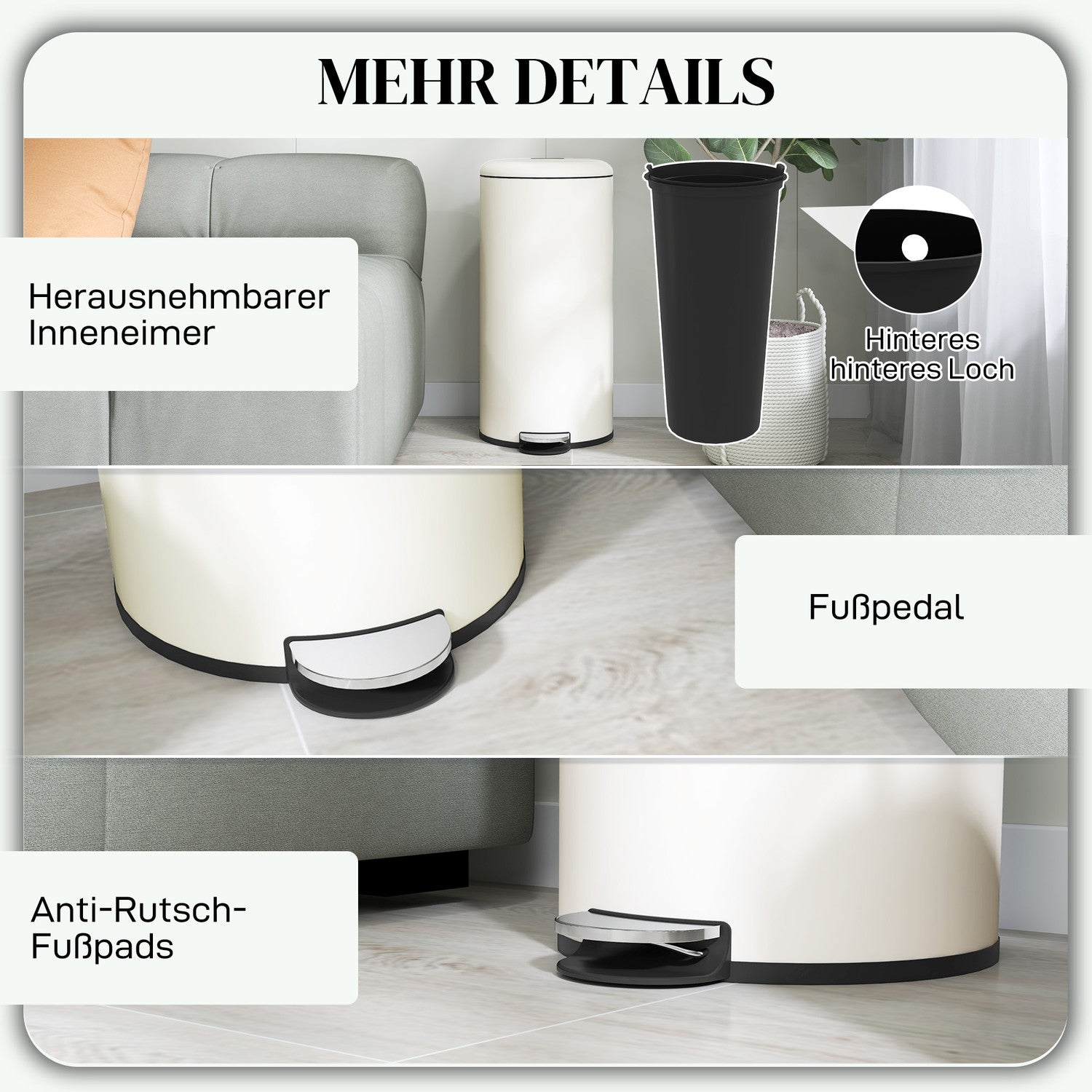 Metallpedalsoptunna med lock – 30L, inre soptunna medföljer