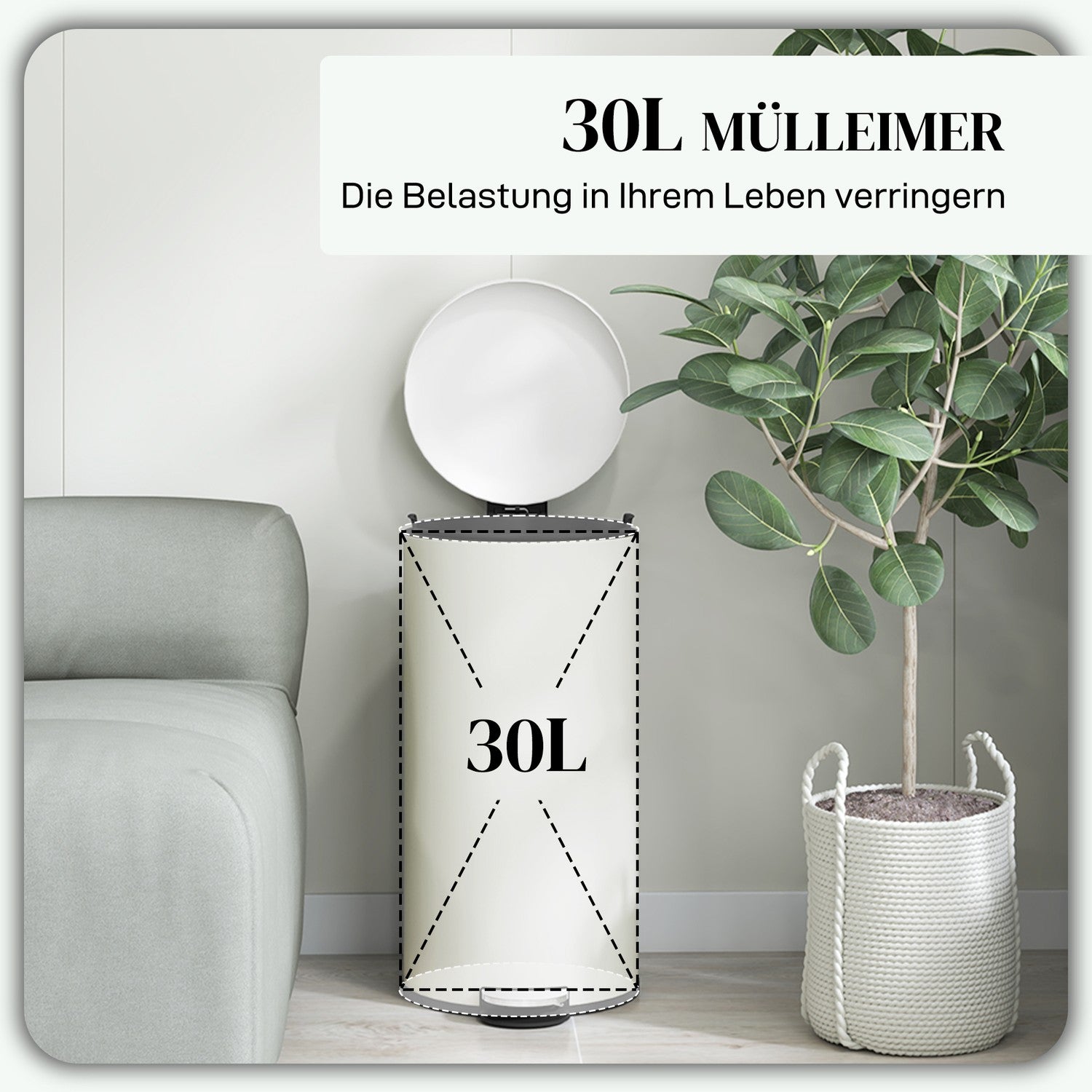 Metallpedalsoptunna med lock – 30L, inre soptunna medföljer
