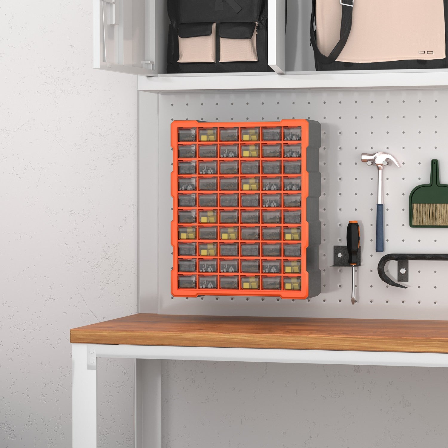 Förvaringslåda för smådelar, 60 fack, orange, L38xB16xH47,5cm