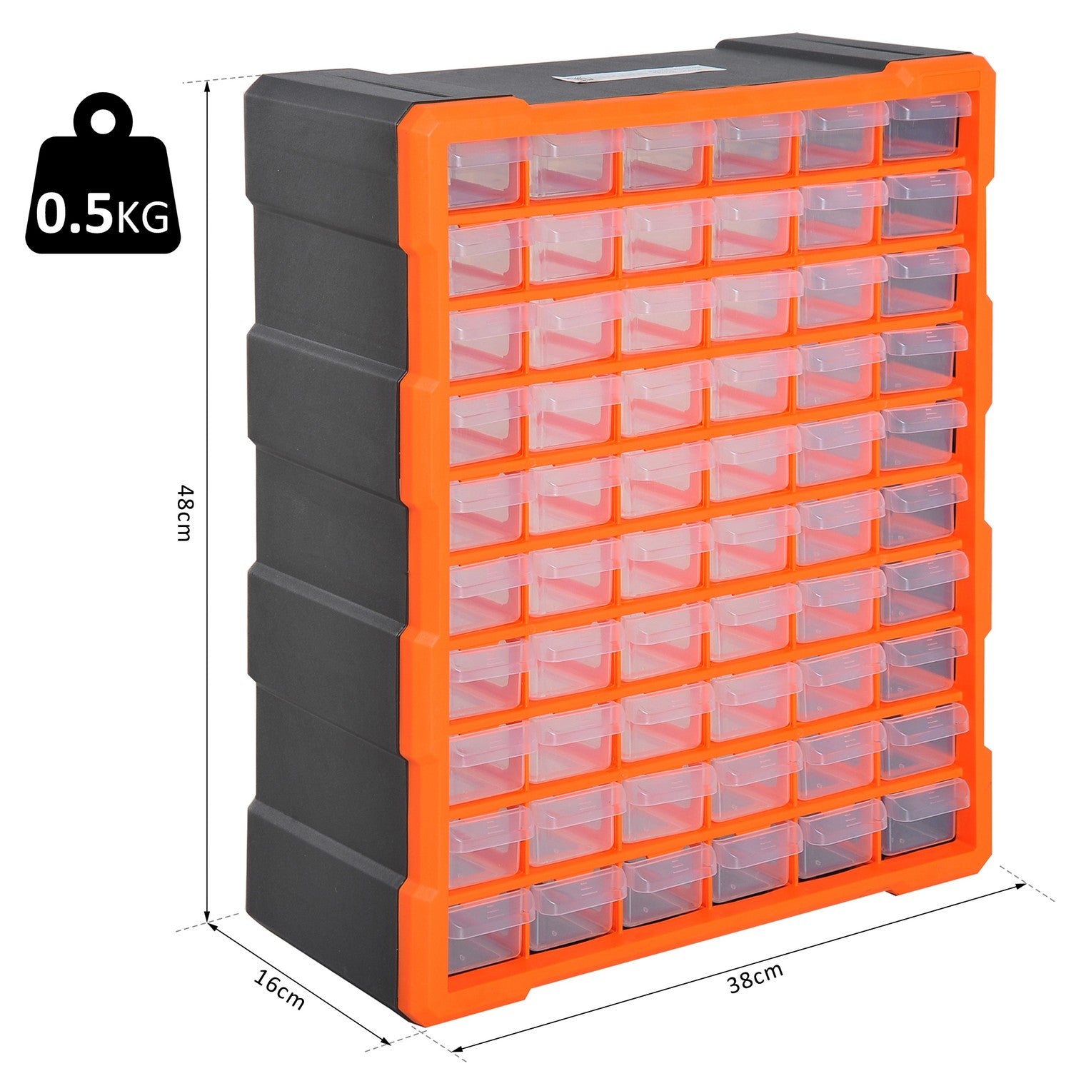Förvaringslåda för smådelar, 60 fack, orange, L38xB16xH47,5cm
