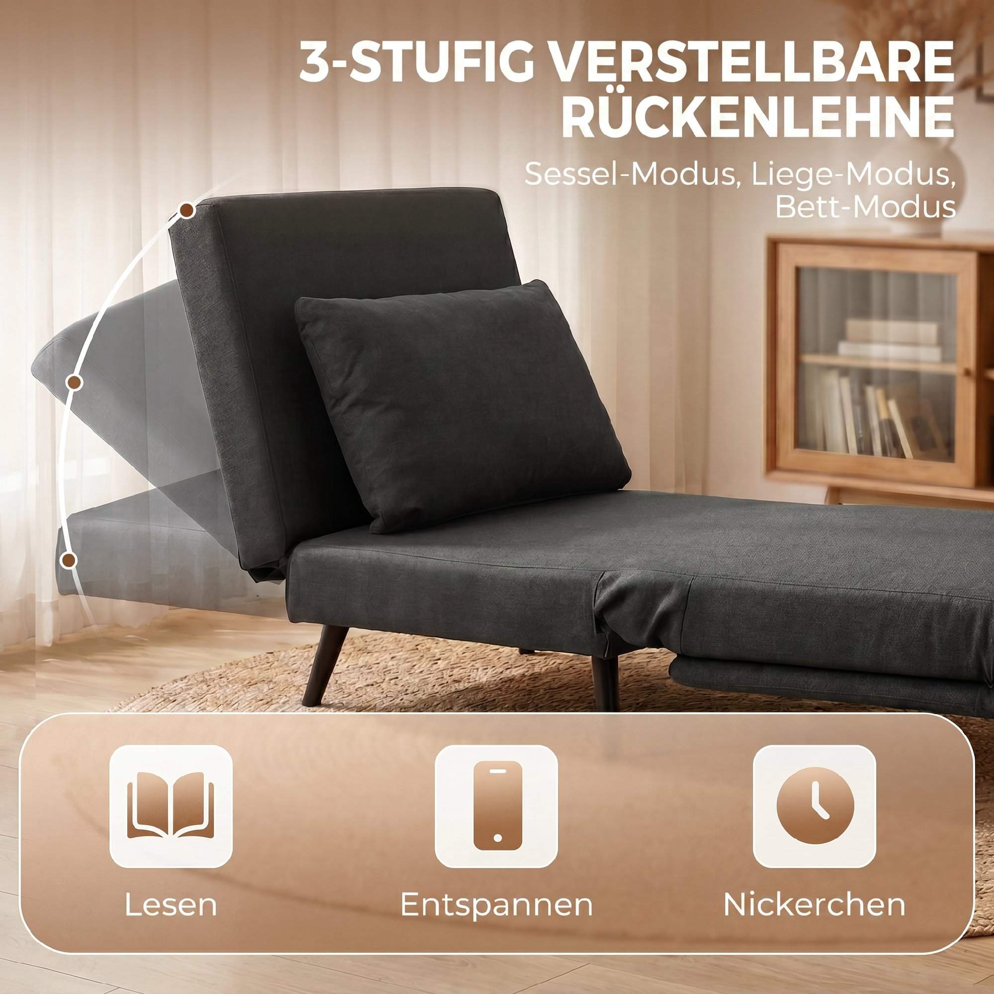 Sovbädd, 3-i-1 utfällbar linne-look, mörkgrå