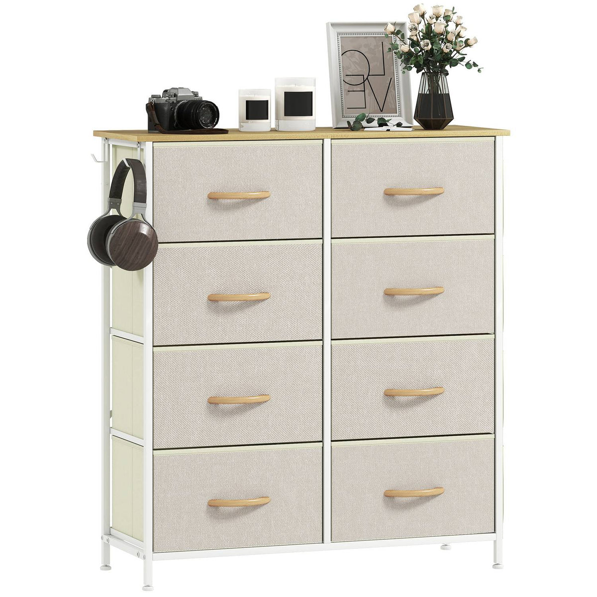 Byrå för sovrummet med 8 tyglådor, stålram, beige