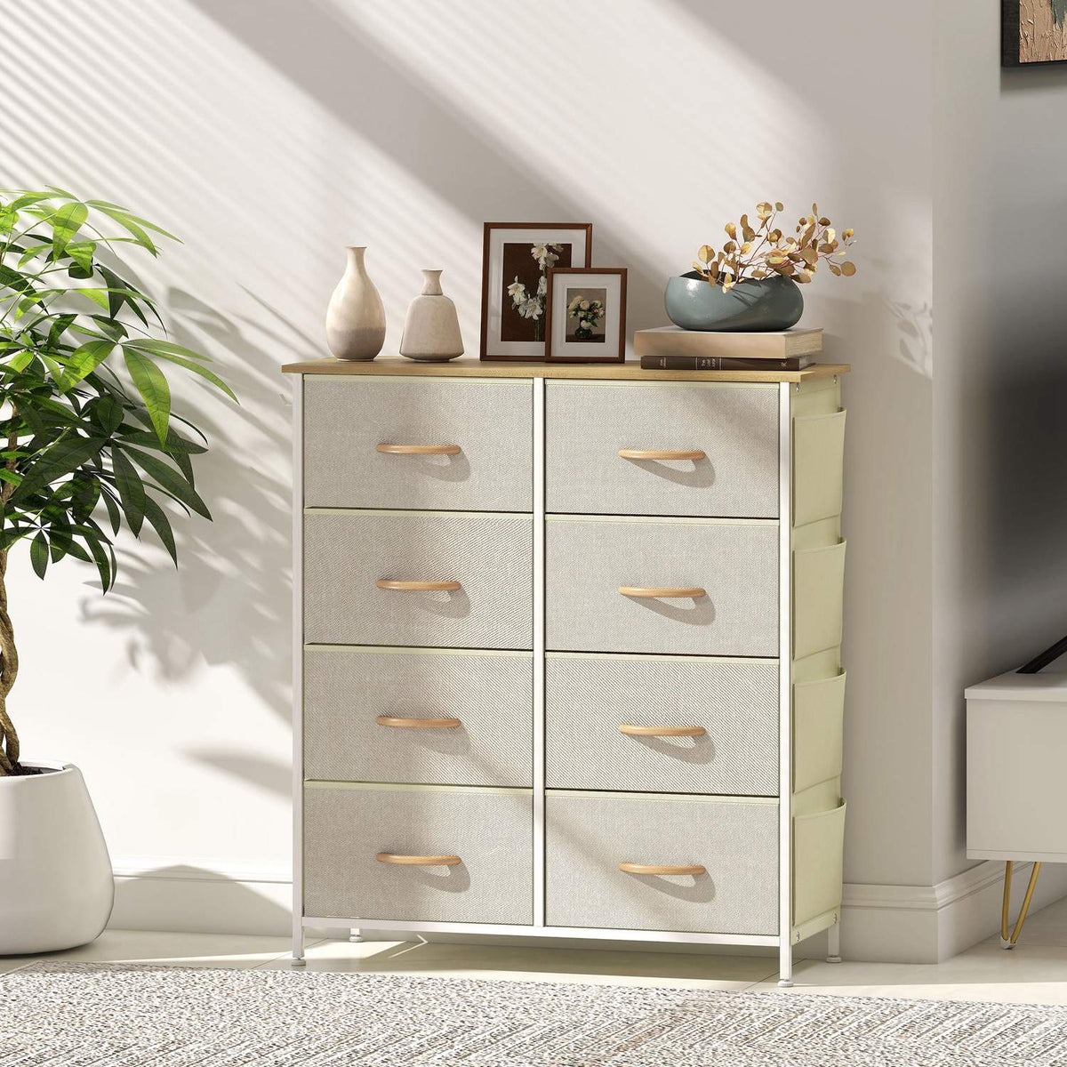 Byrå för sovrummet med 8 tyglådor, stålram, beige