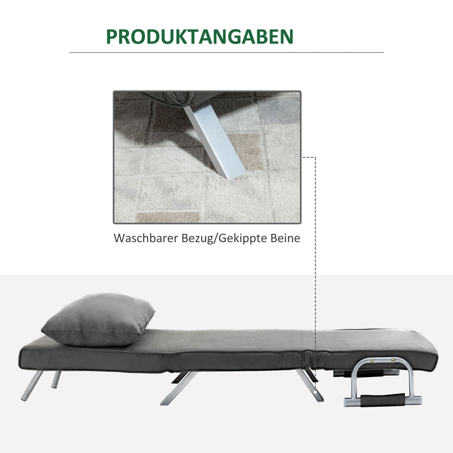 Hopfällbar bäddsoffa stol, svart – justerbar, 120 kg kapacitet