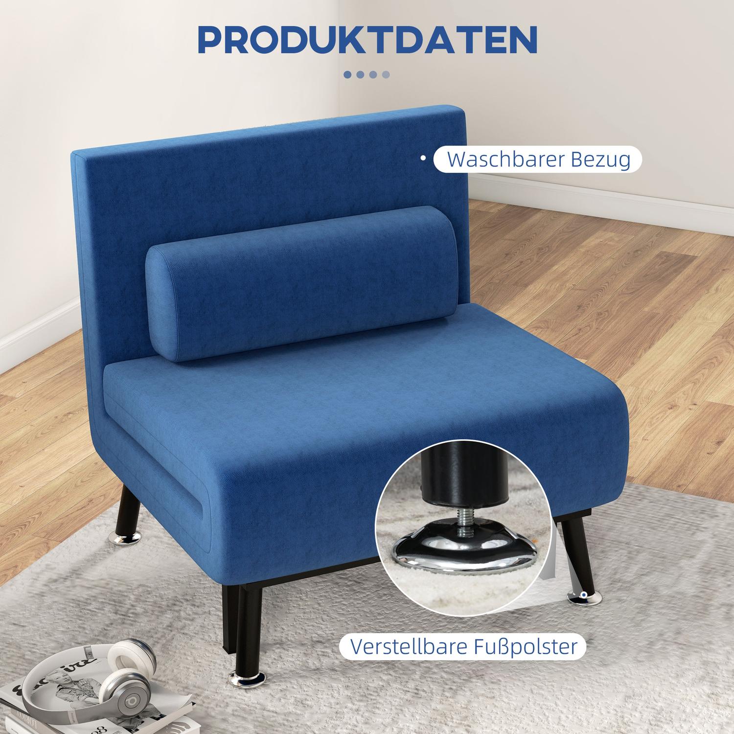 Konvertibel avslappningsstol, mörkblå, justerbart ryggstöd