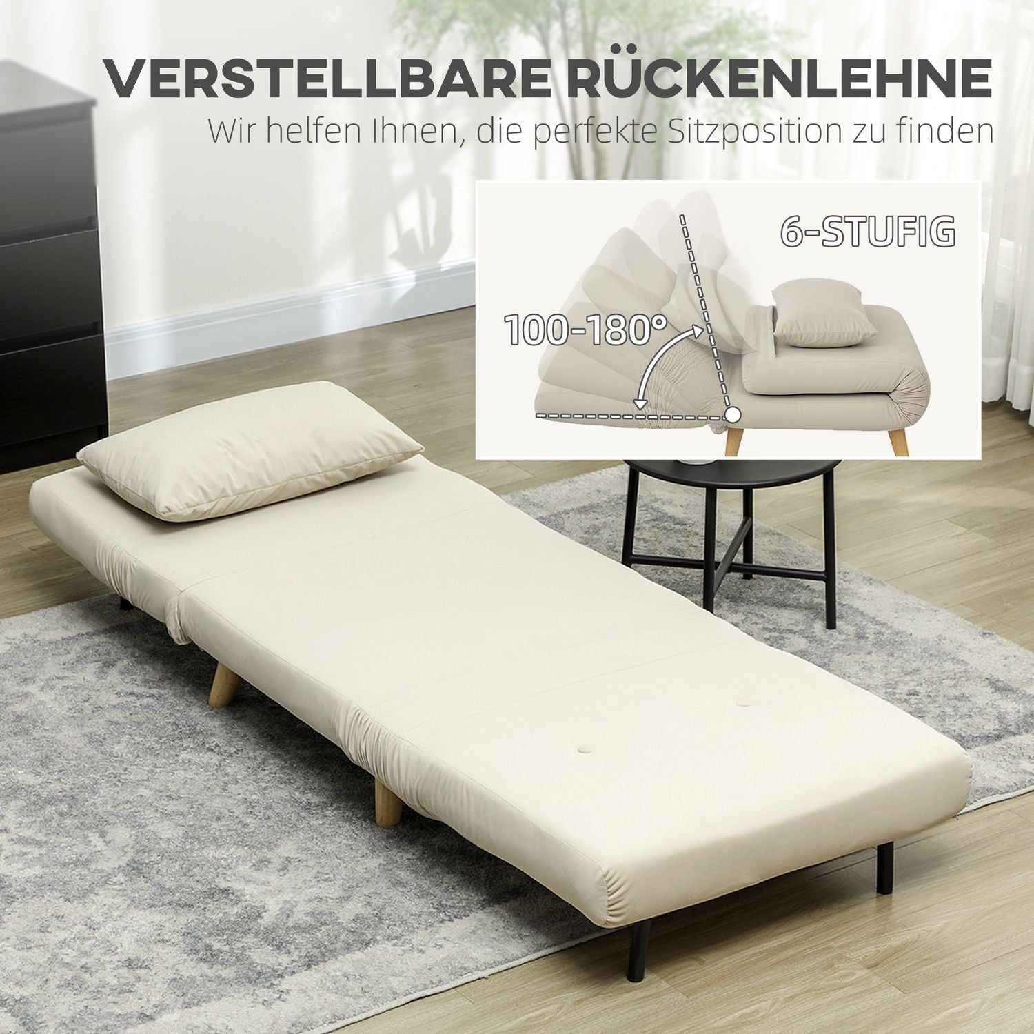 Folding Velvet Look Sleeper Chair med kuddar, Beige