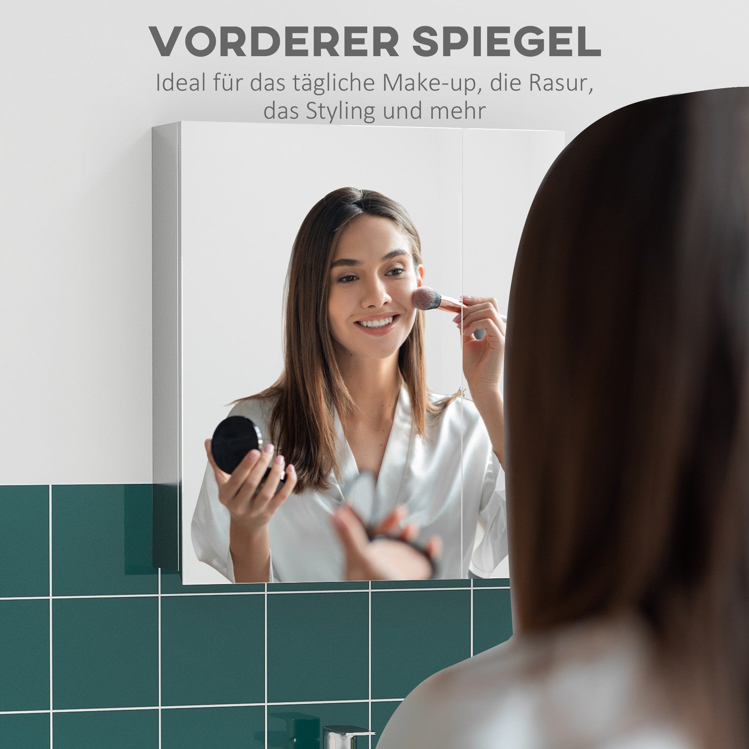 Silver vägghängt badrumsskåp, dubbla dörrar, 3 hyllplan
