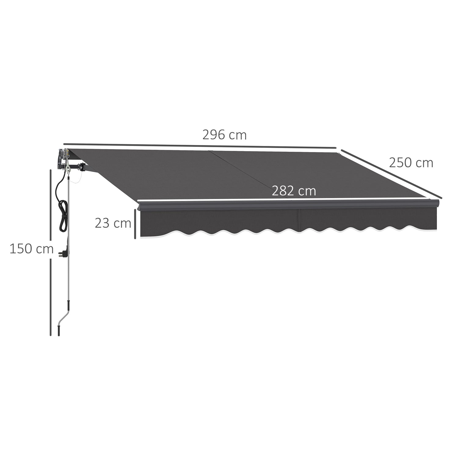 Spännmarkis med handvev, UV 30+, 300cm, mörkgrå