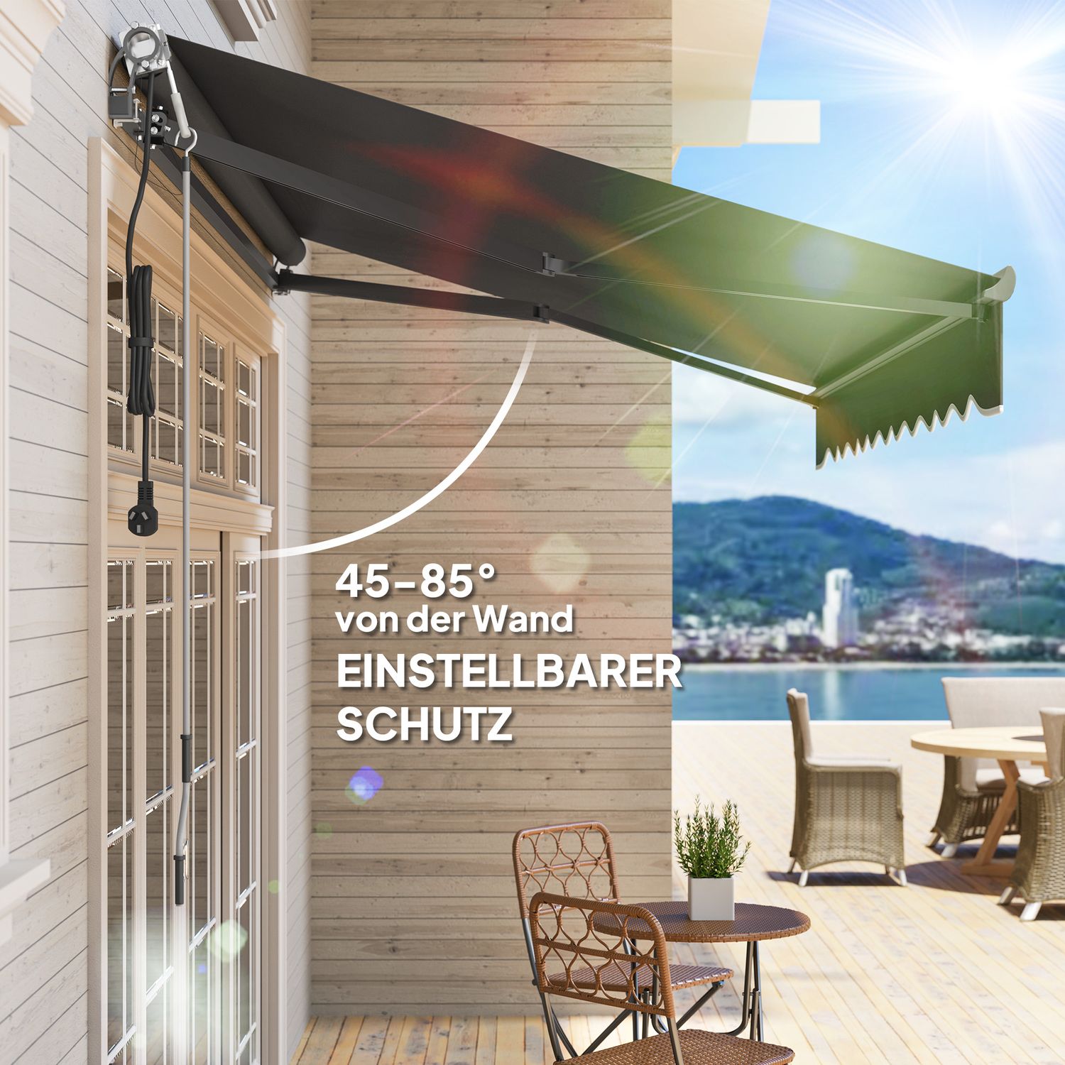 Spännmarkis med handvev, UV 30+, 300cm, mörkgrå