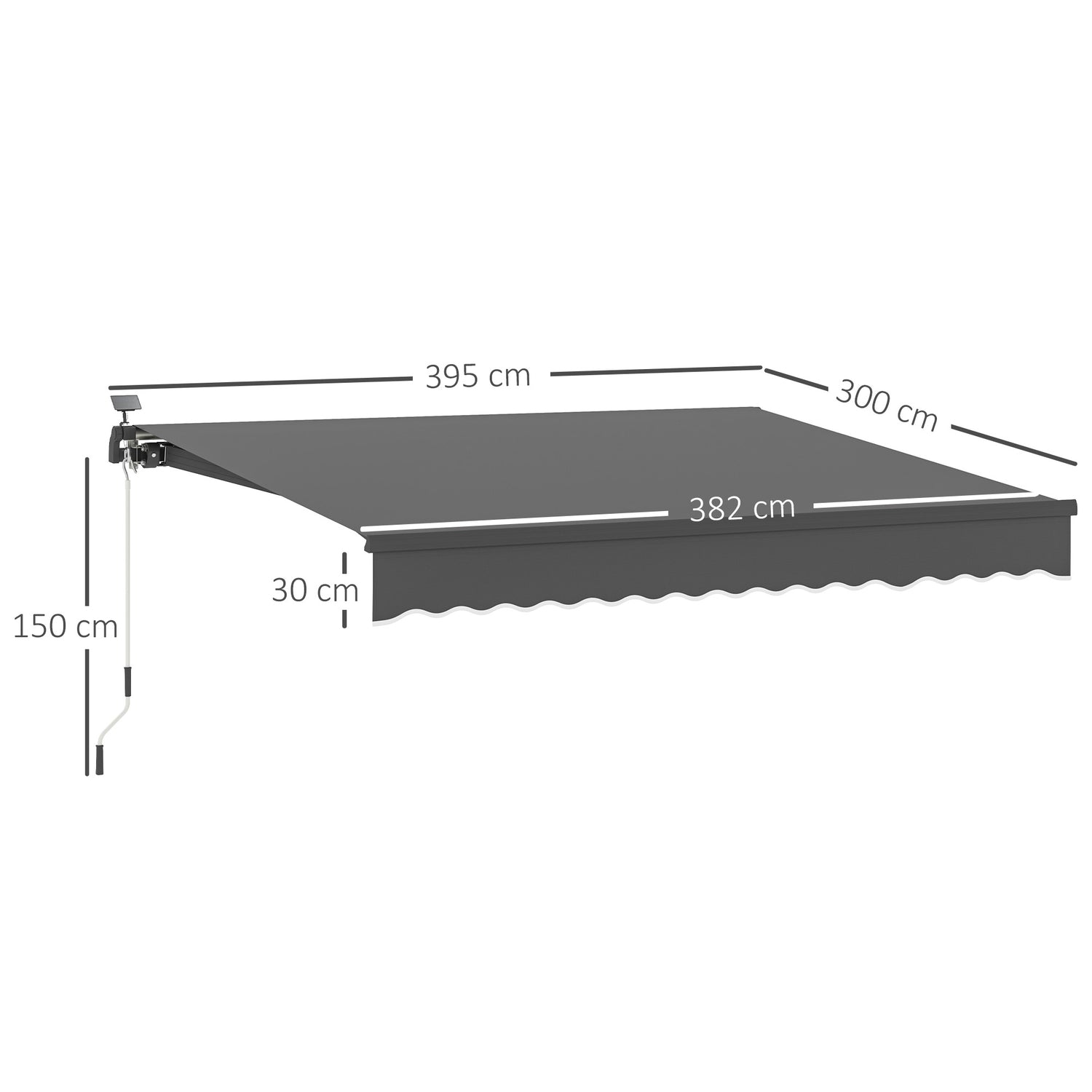 Spännmarkis med handvev, UV 50+, 400 cm, Grå