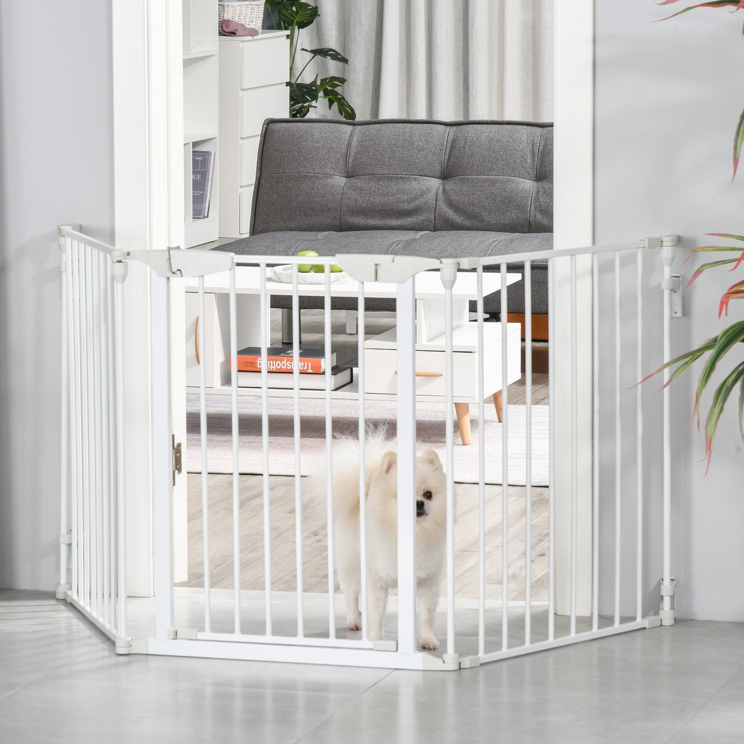 Dog Barrier Gate – Metall & Plast, 180x74,5 cm, Vit