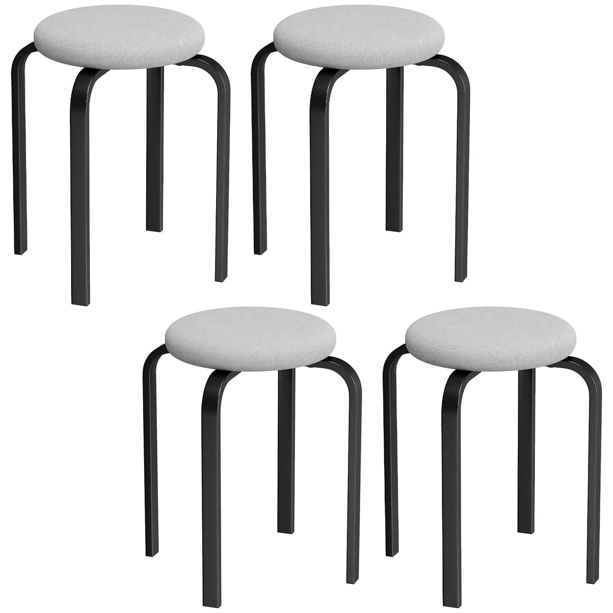 Stapelbara runda pallar, set med 4, vadderade, grå